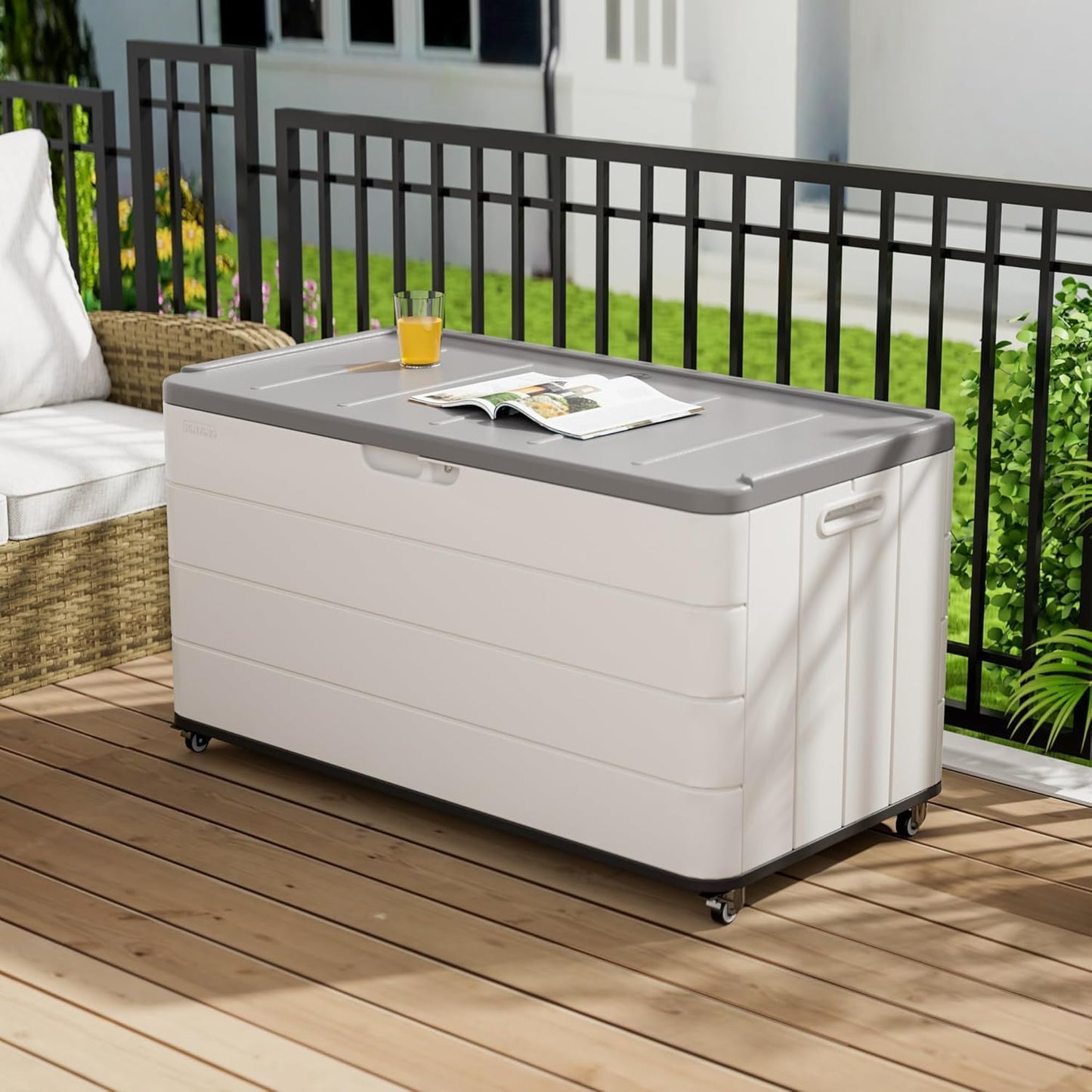 200 Gallon Outdoor Storage Box - Waterproof Patio Deck Box for Outside Deliveries, All-Weather Resin Bin with Lock for Cushions & Tools, UV-Resistant, Matte Black