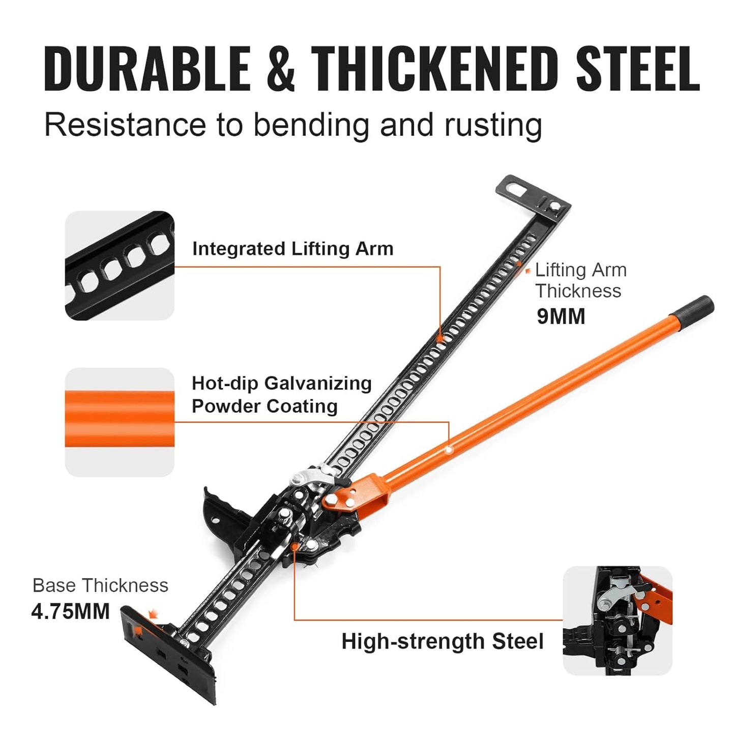 VEVOR Farm Jack 48 inch Utility High Lift Jack, 7000 lbs Capacity Ratcheting Off Road Jeep Jack, Heavy-Duty Farm Jack for Tractor, Truck, SUV, Bumper Lift, Orange