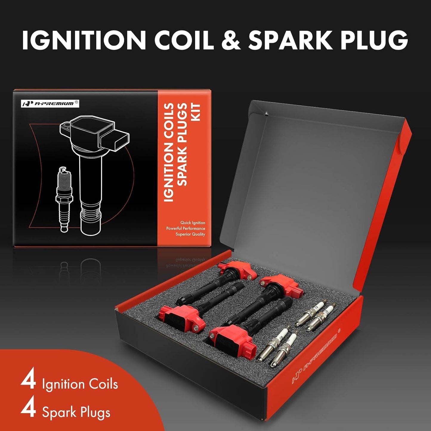 A-Premium (Red) Set of 8 Ignition Coil Pack and Iridium Spark Plugs Compatible with Nissan Altima 2007-2013, Sentra, Cube, Rogue, Rogue Select, Versa, 1.6L 1.8L 2.0L 2.5L, Replace# 22448ED000 9029