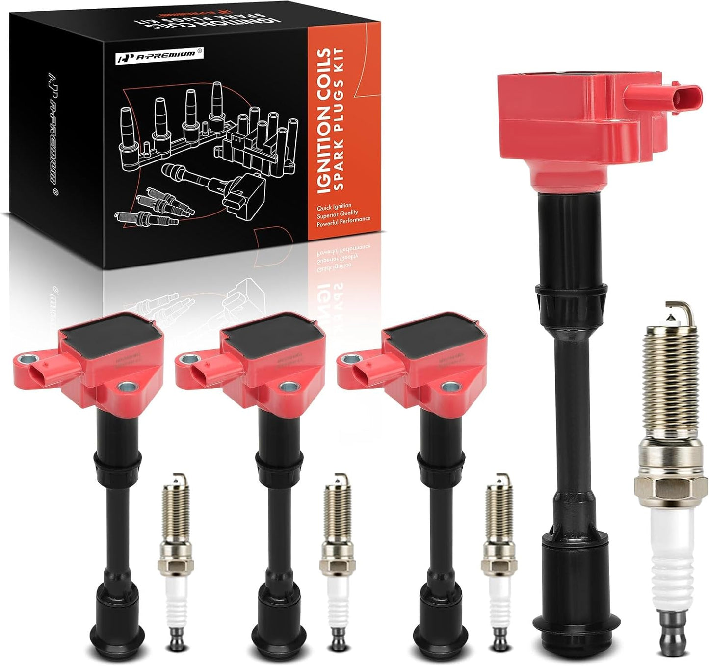 A-Premium Set of 4 Ignition Coil Pack and Iridium Spark Plugs Compatible with Ford Escape 2013-2016, Fusion 2013-2014, Fiesta 2014-2019, Transit Connect 2014-2016, 1.6L