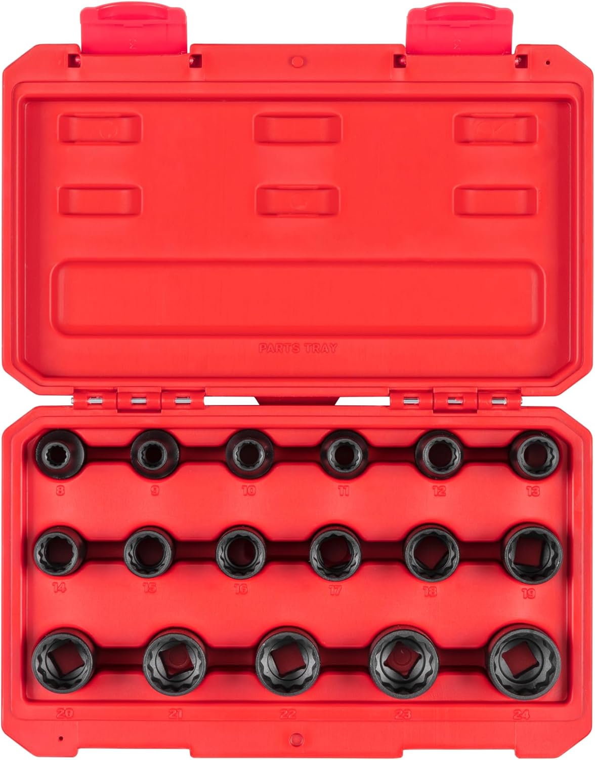 TEKTON 1/2 Inch Drive Deep 12-Point Impact Socket Set with Case, 17-Piece (8-24 mm) | SID92339