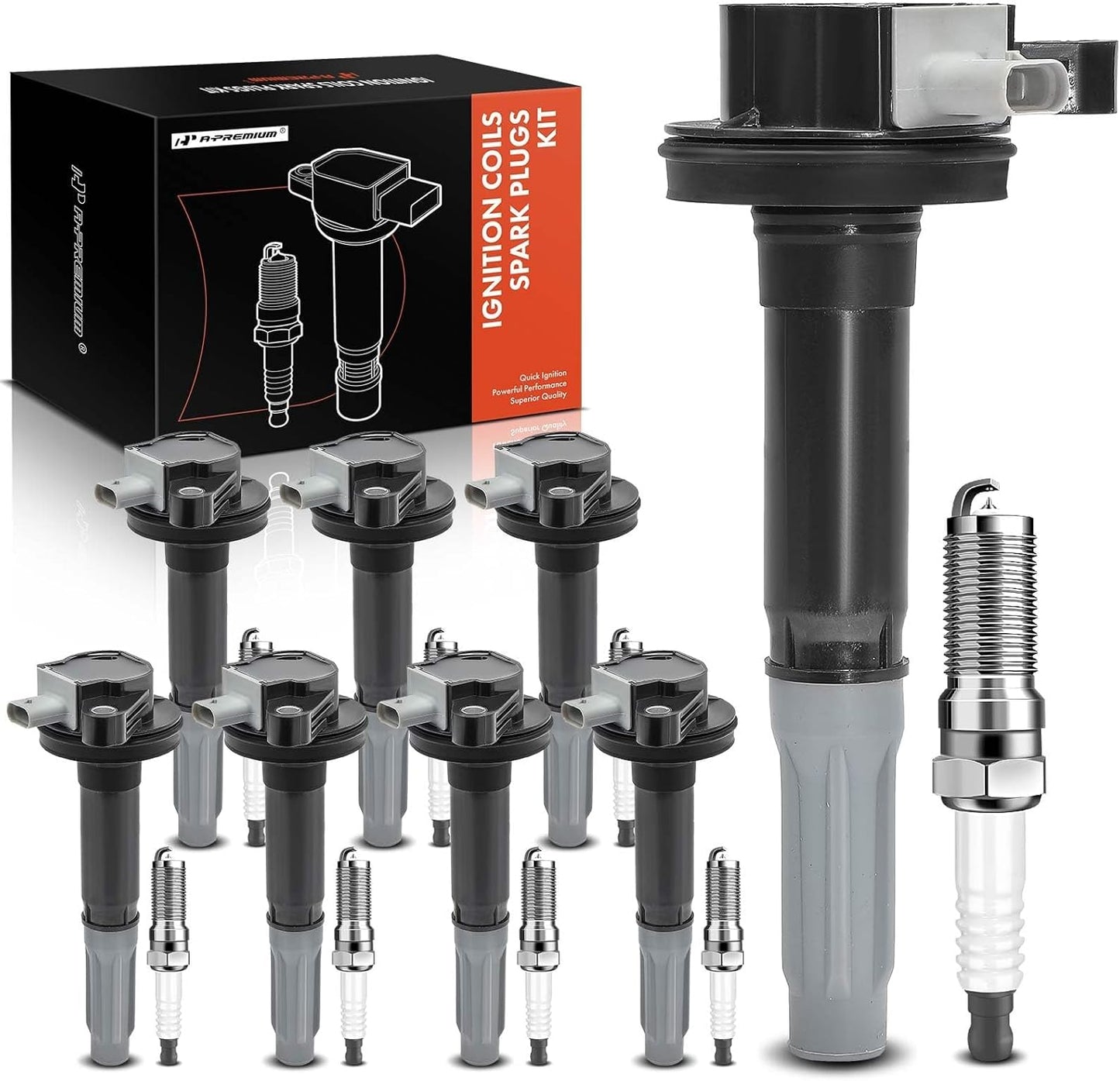 A-Premium Set of 8 Ignition Coil Pack and Iridium Spark Plugs Compatible with Ford Mustang 2015 2016 2017 2018 5.2L