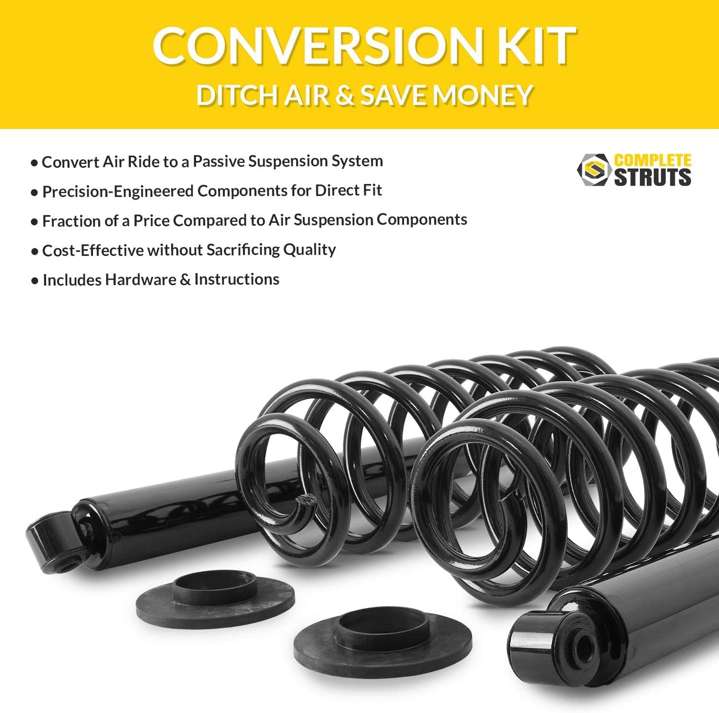 Air Suspension to Quick Complete Struts Assembly with Coil Springs Conversion Kit Replacement for 2003-2006 Lincoln Navigator (Set of 4)