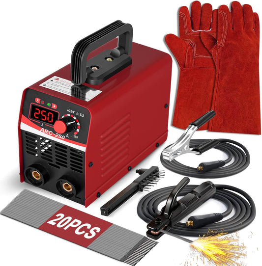 Stick Welder 250A 20PCS Welding Rods 16 Inches Gloves Welding Machine, Super MINI Welder Portable Hammer, IGBT Inverter Welder Machine 110V, Beginner Hobbyists Home Repairs DIY Projects (Red)