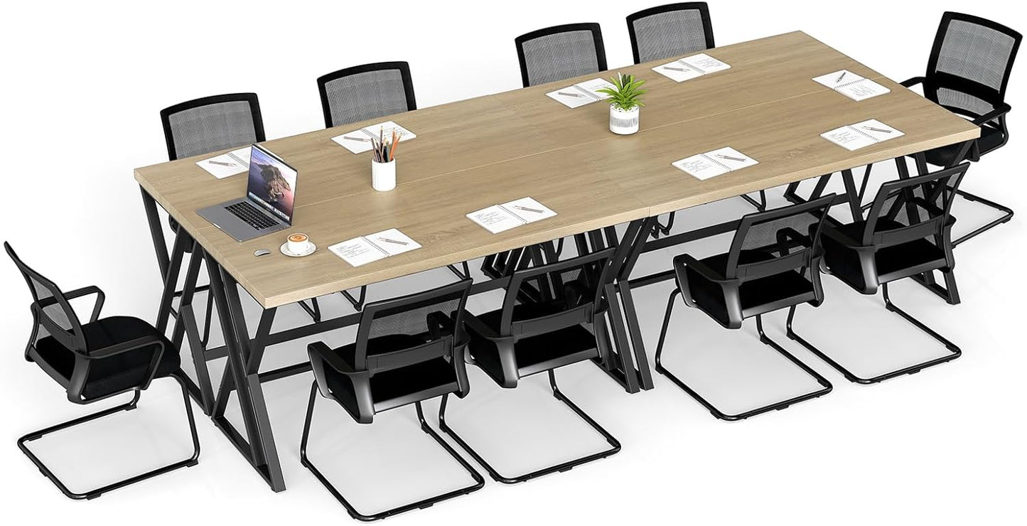 Tangkula 59" Computer Desk, Home Office Desk with Heavy-Duty Metal Frame & Crossbar, Executive PC Workstation, 5 FT Conference Room Table, Rectangular Meeting Table (Grey,1)