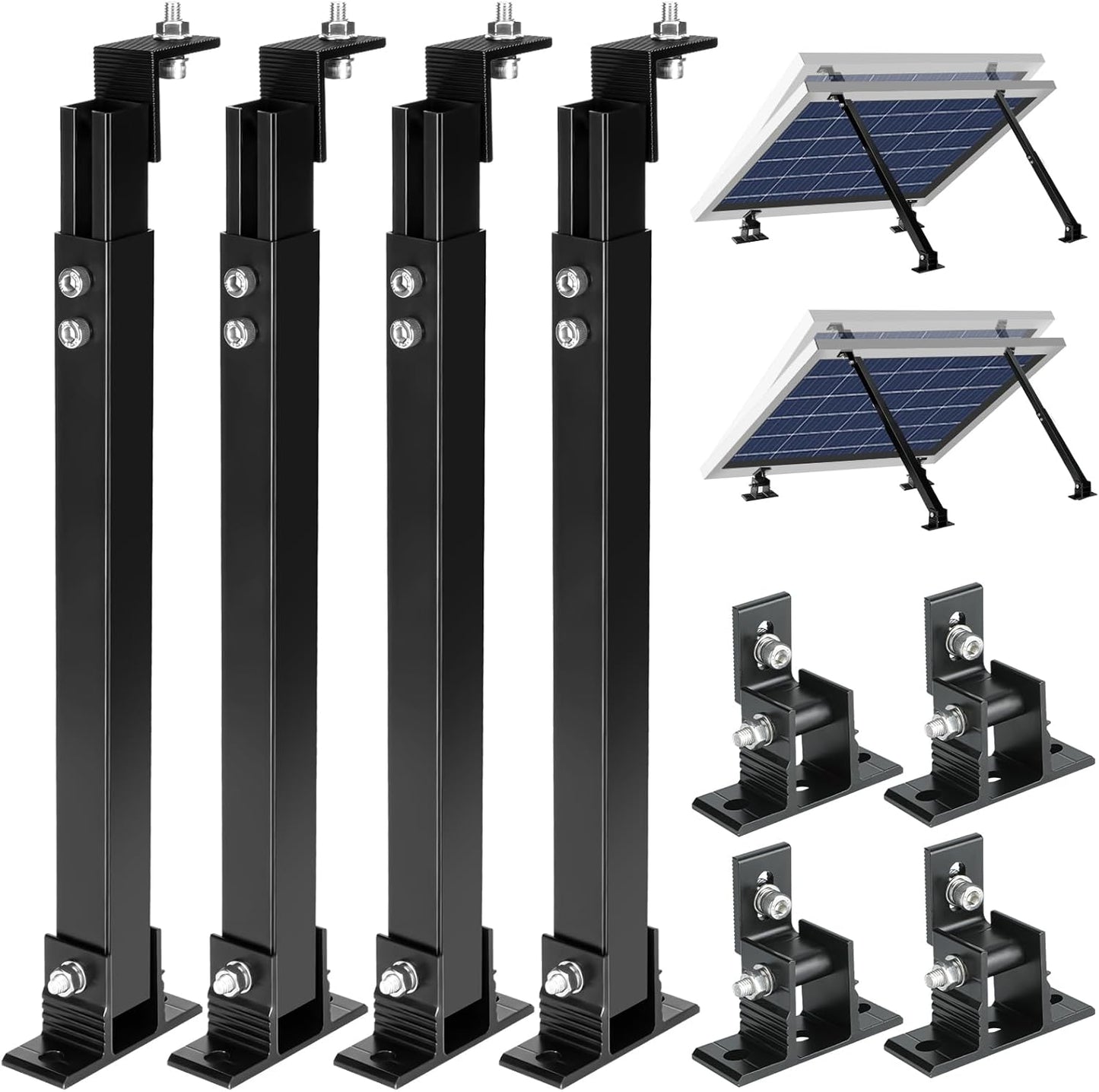Solar Panel Mount, Aluminum Alloy Adjustable Solar Panel Tilt Mount Brackets, Black Baking Paint Anti-Corrosion Solar Panel Stand Suitable for 50W 70W 100W 150W 200W 300W 400W