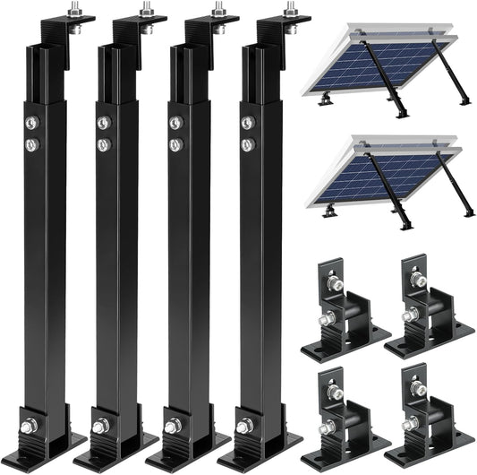 Solar Panel Mount, Aluminum Alloy Adjustable Solar Panel Tilt Mount Brackets, Black Baking Paint Anti-Corrosion Solar Panel Stand Suitable for 50W 70W 100W 150W 200W 300W 400W