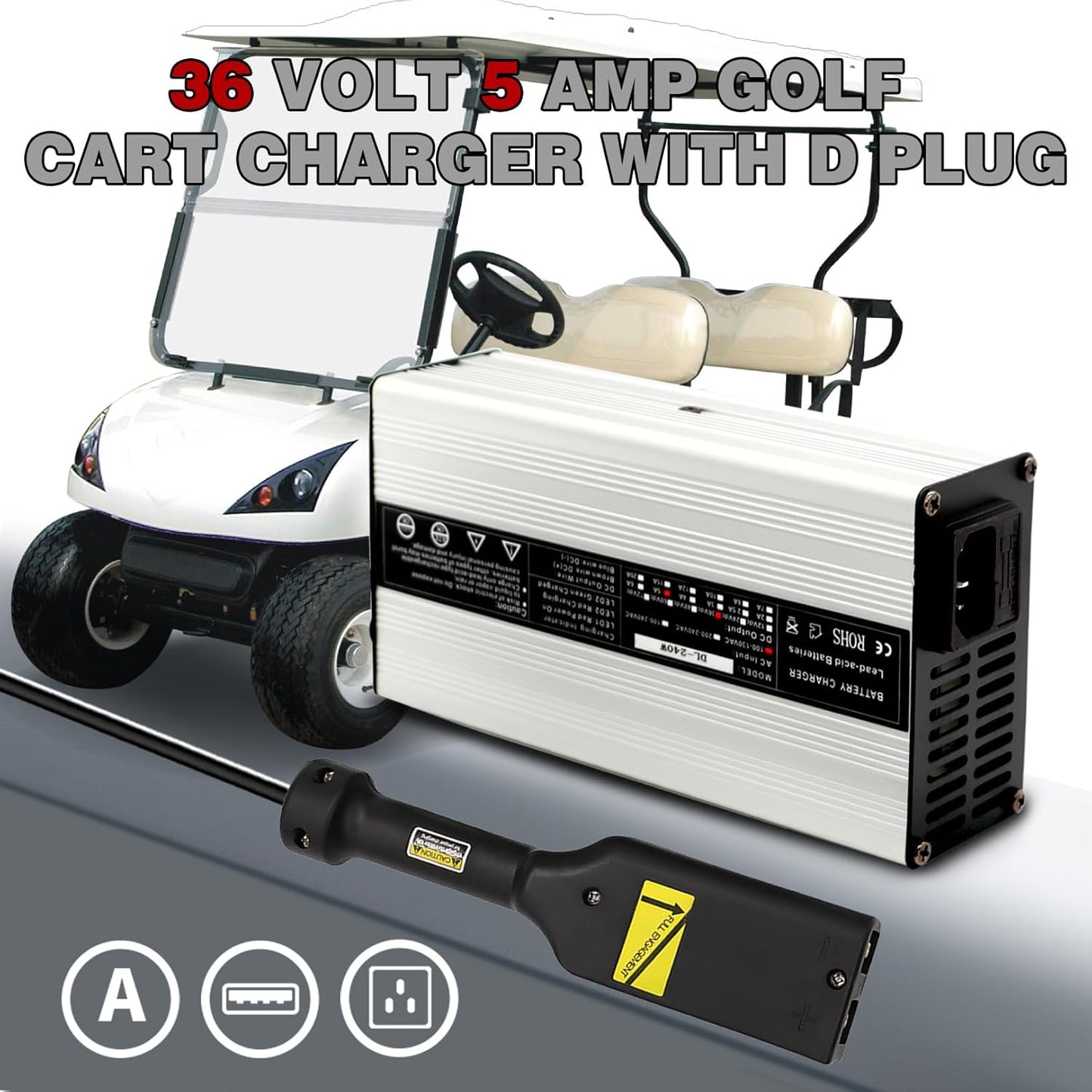 36V 5A with D Plug Volt Battery Charger Replacement for EZGO Txt Medalist Golf Cart
