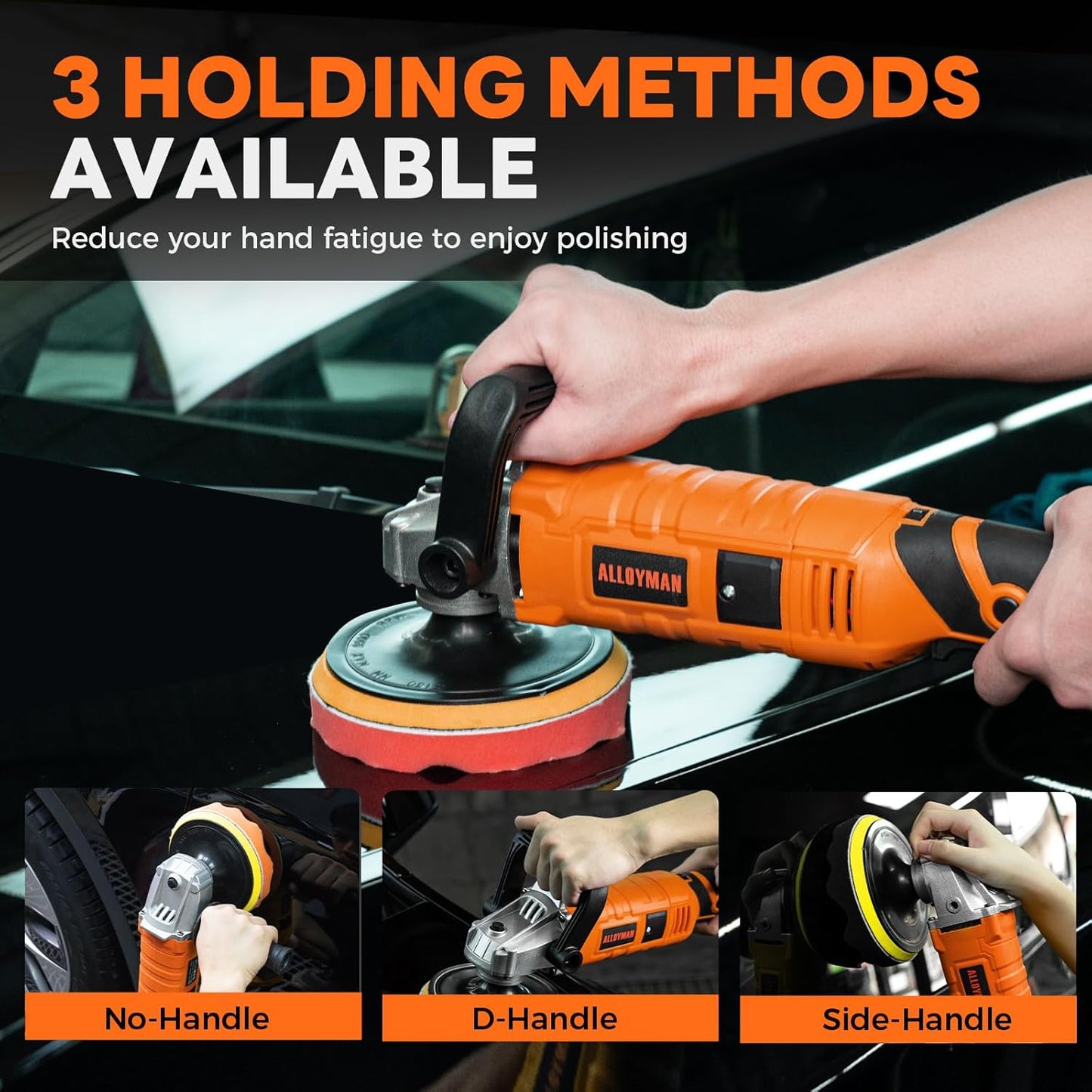 Alloyman Buffer Polisher, 1200W 7 Inch/6 Inch Car Polisher Set, 7 Variable Speed 600-3000 RPM, Car Polishers and Buffers with Detachable Handle for Car, Boat Sanding, Polishing, Waxing