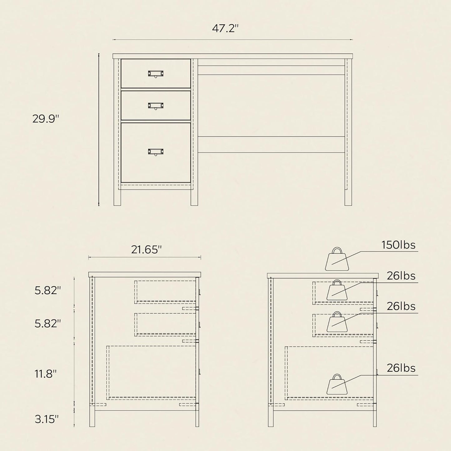 47" Executive Desk with File Drawer, Farmhouse Wood Home Office Desk with Storage Drawer Computer Writing Desk for Study Office, Natural Oak