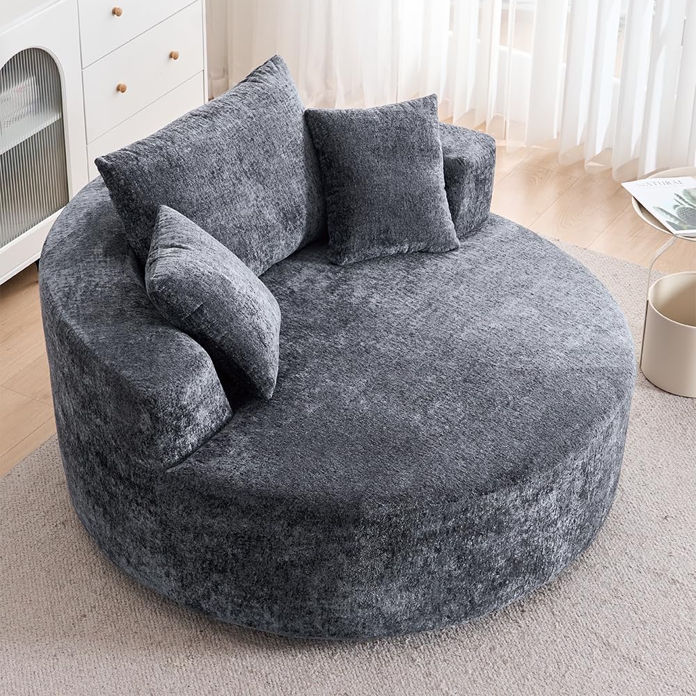 Swivel Accent Barrel Chair Oversized Modern Akili Upholstered Sofa Lounge Club Leisure Chair Round Chair for Hotel Living Room (Black)