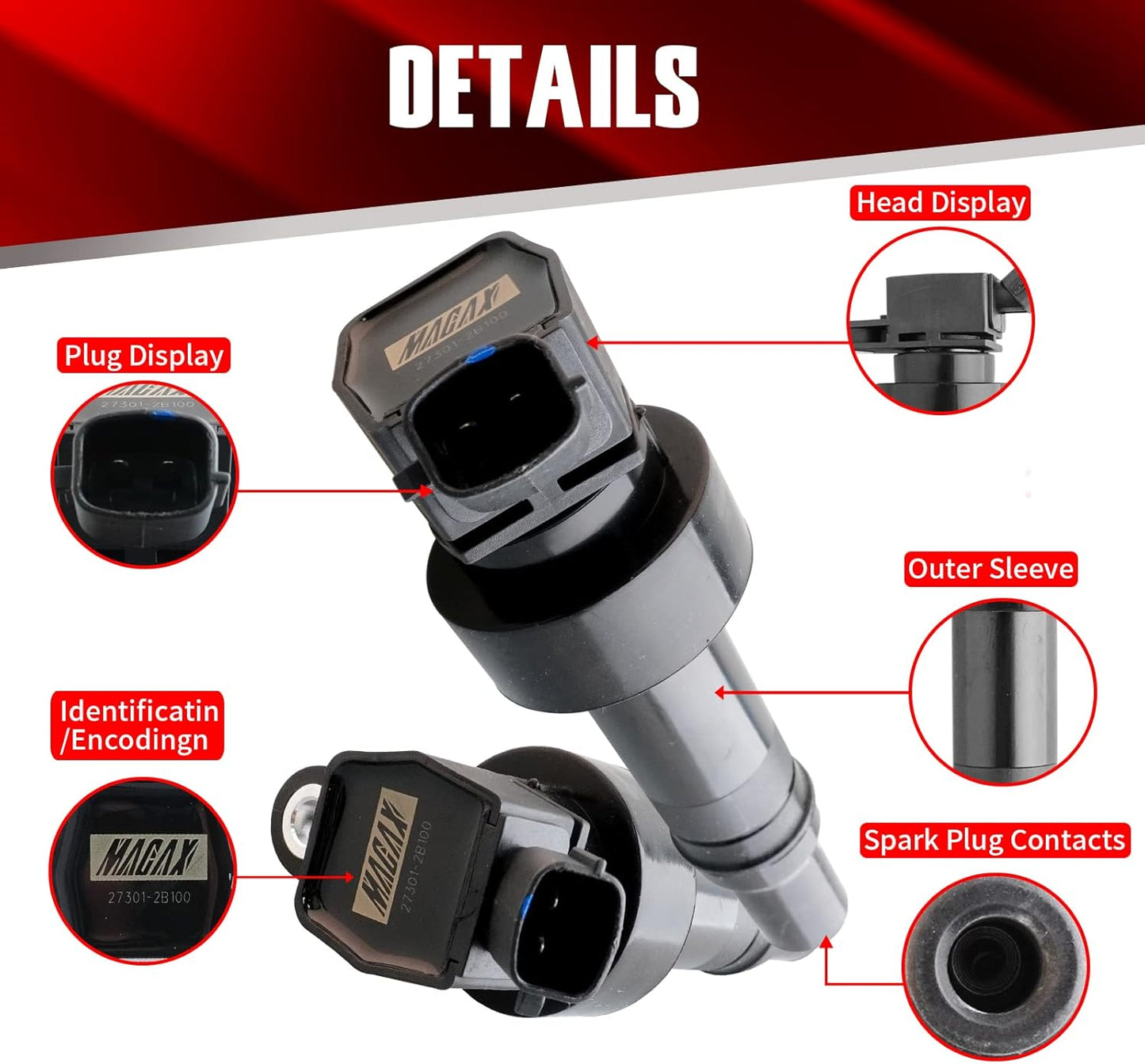 Set of 4 Ignition Coils UF652 C1803 Compatible with Hyundai Kia Dodge Accent Veloster Rio Soul Attitude - L4 1.6L