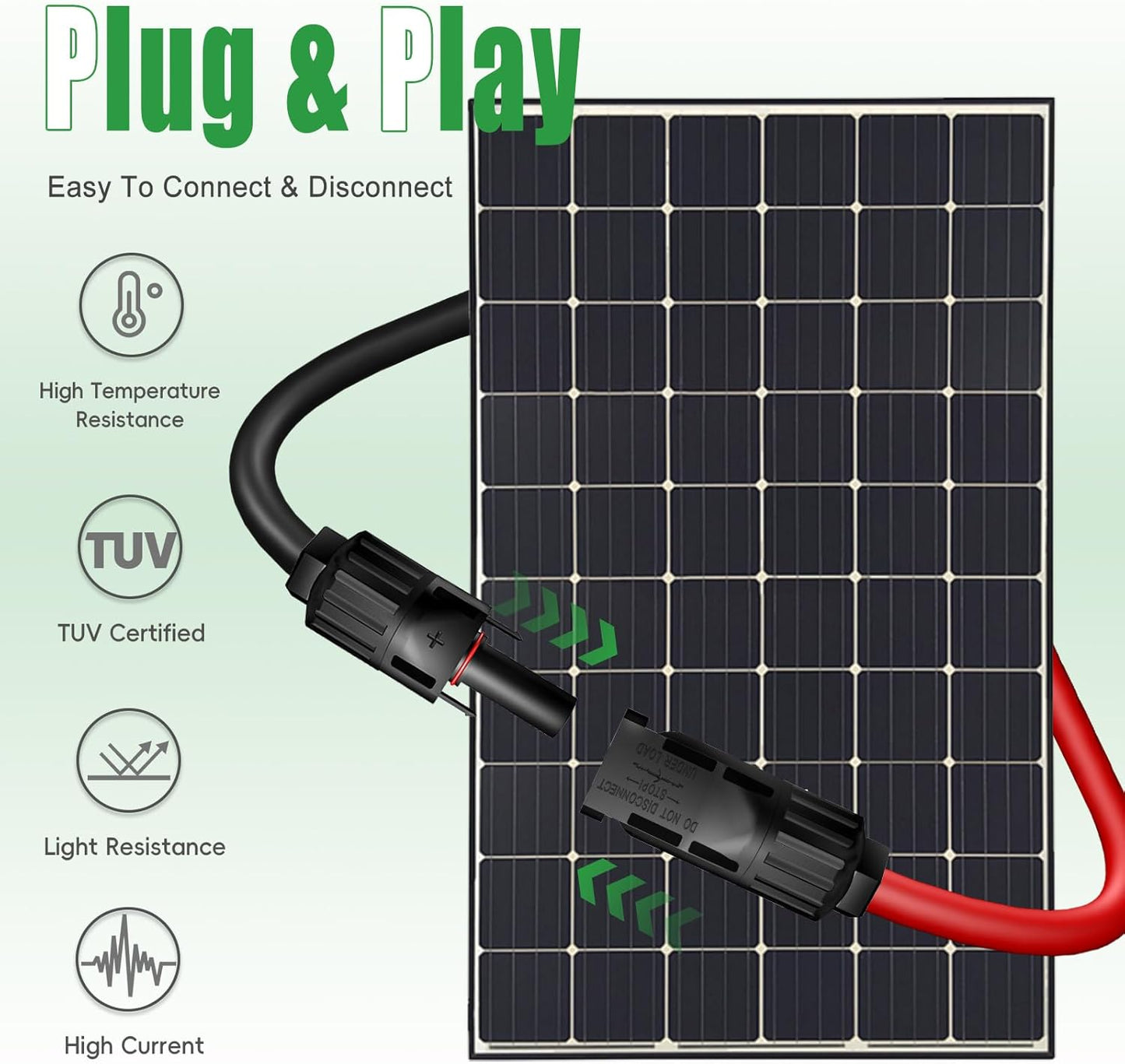 Twin Wire 40 Feet Solar Extension Cable 10AWG with -IP67- Female and Male Connector, Bonus Four Pairs of Free Connector Solar Panel Adapter kit Tools (6 Pairs connectors)