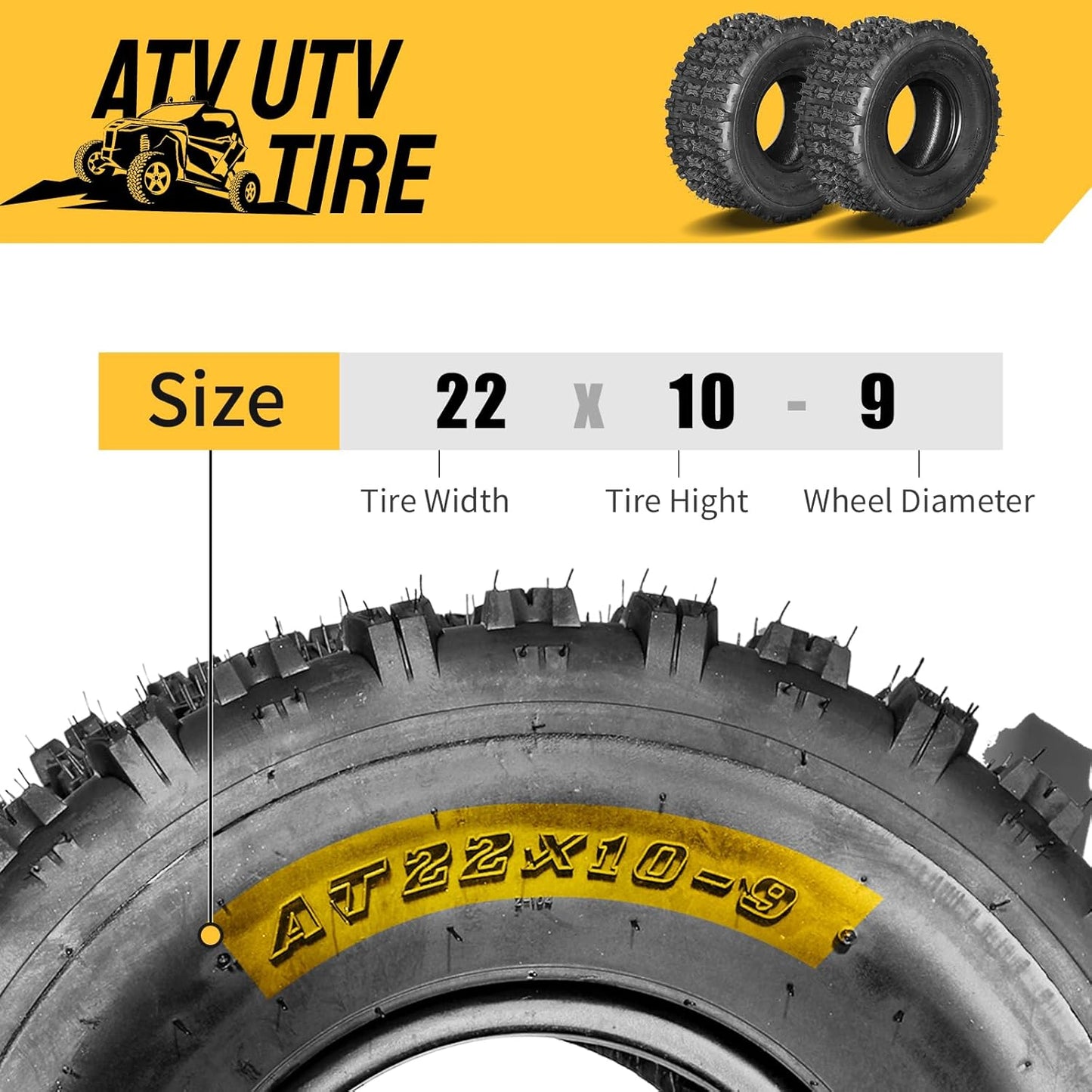 AutoForever 22x10-9 ATV UTV Tires 22x10x9 Sport All Terrain 6 Ply Tubeless Tires Set of 2