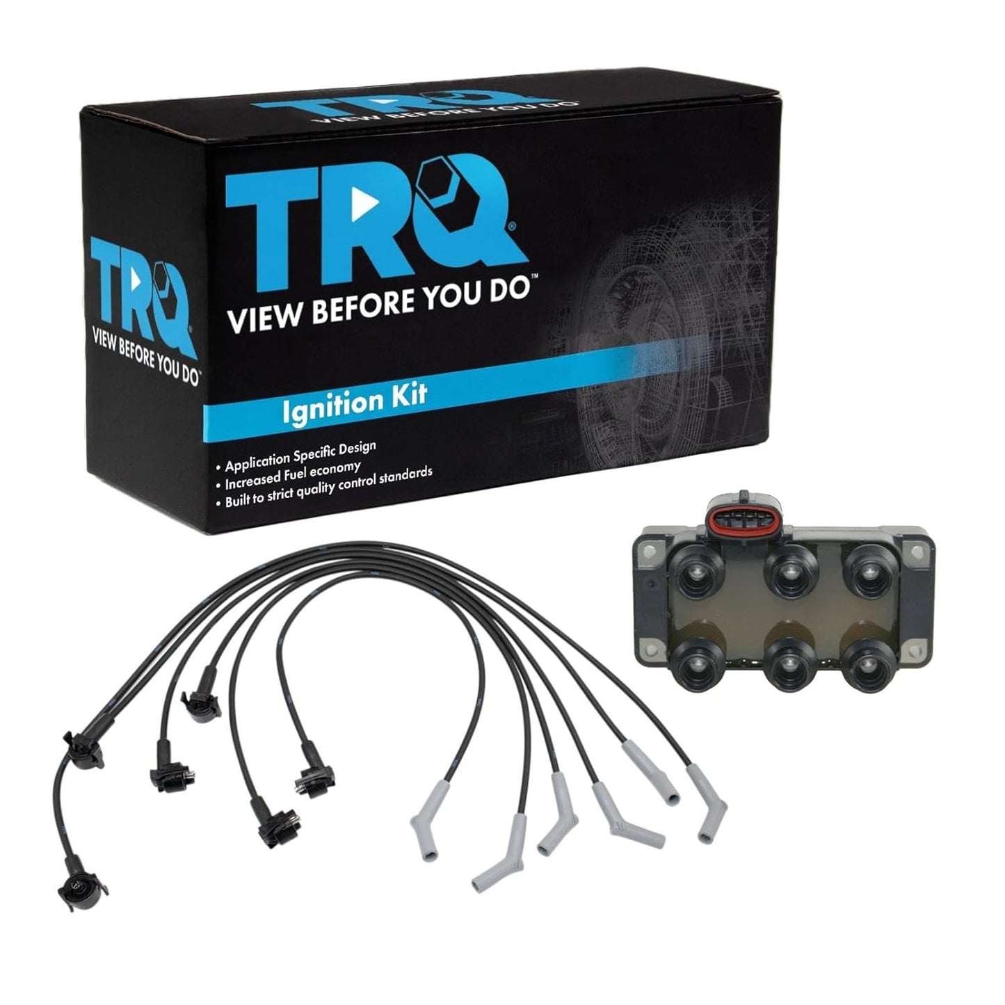 TRQ Ignition Kit Ignition Coil Spark Plugs Wire Set Compatible with 2003-2004 Ford Focus