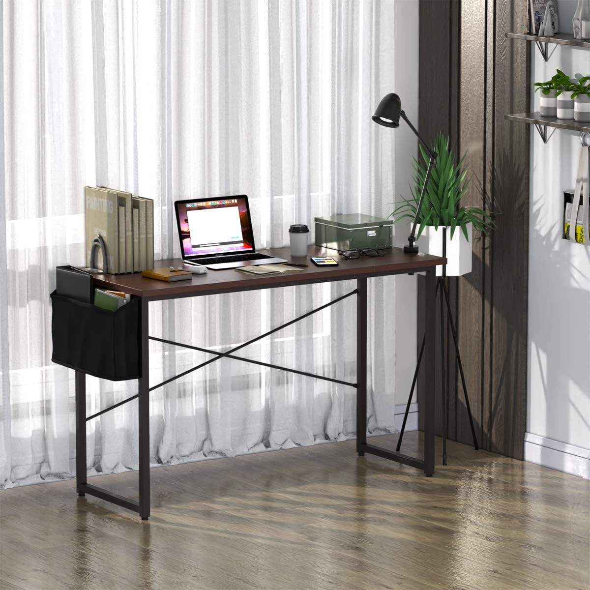 Tangkula Computer Desk with Storage Bag, Home Office Writing Study Desk, Modern Simple Style Laptop Table (47", Coffee)