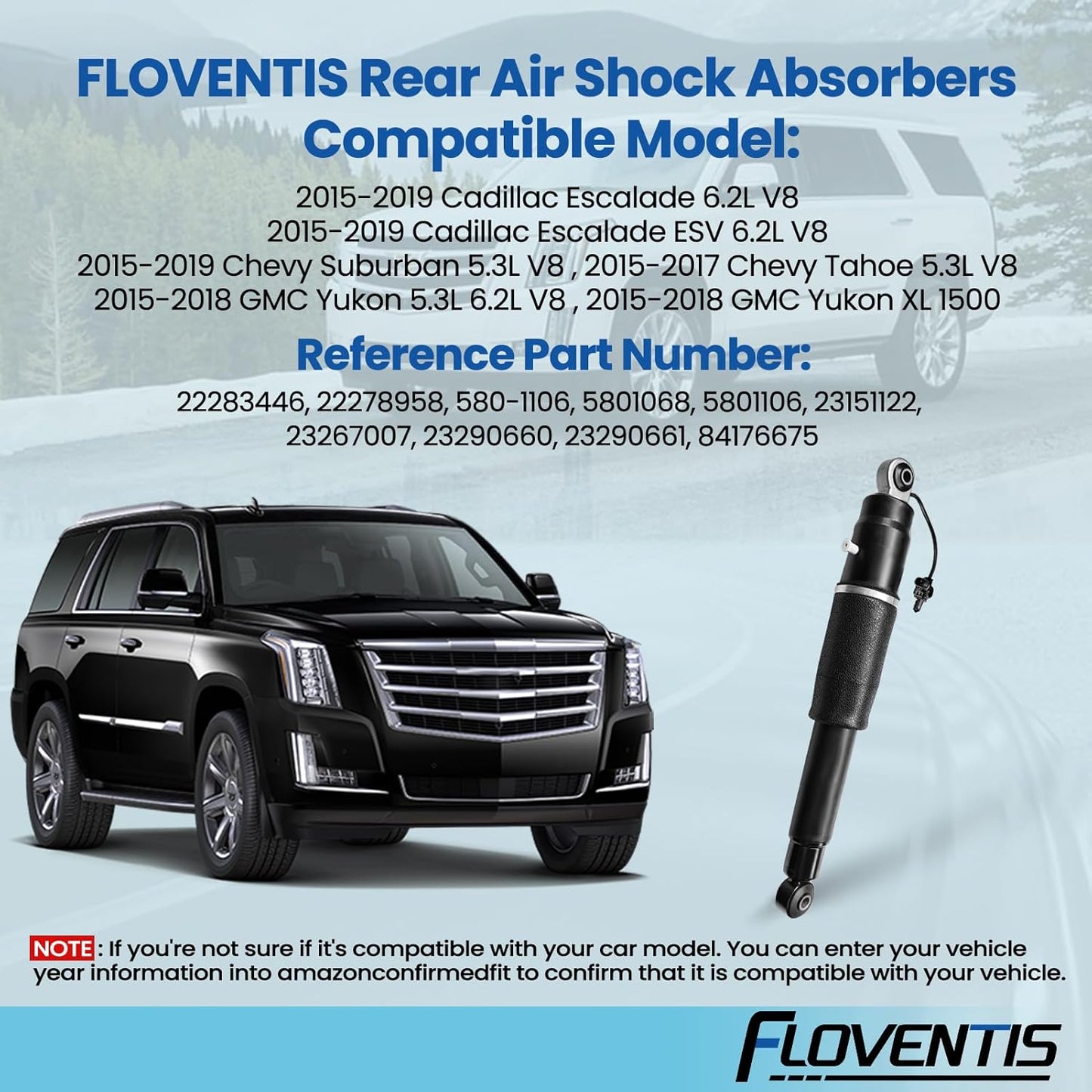 2Pcs Air Suspension Shocks Absorbers for 2015-2019 Cadillac Escalade Chevy Suburban Tahoe GMC Yukon Car Rear Air Struts OEM Replace# 22283446, 22278958 (2S9200 x 2)