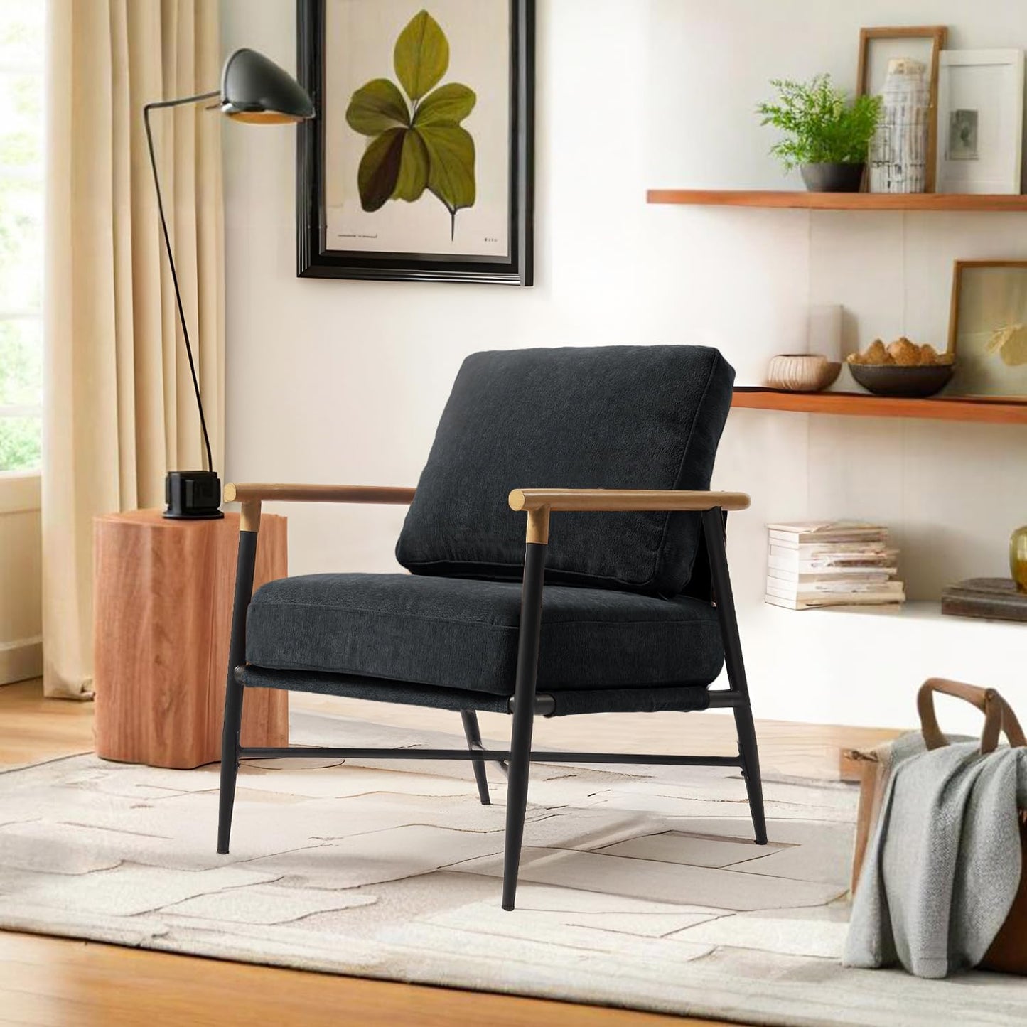 Accent Chair, Upholstered Chenille Living Room Chair with Metal Frame, Mid Century Modern Reading Lounge Sofa Armchair with Removable Cushion for Living Room, Bedroom, Office (Green, Set of 2)