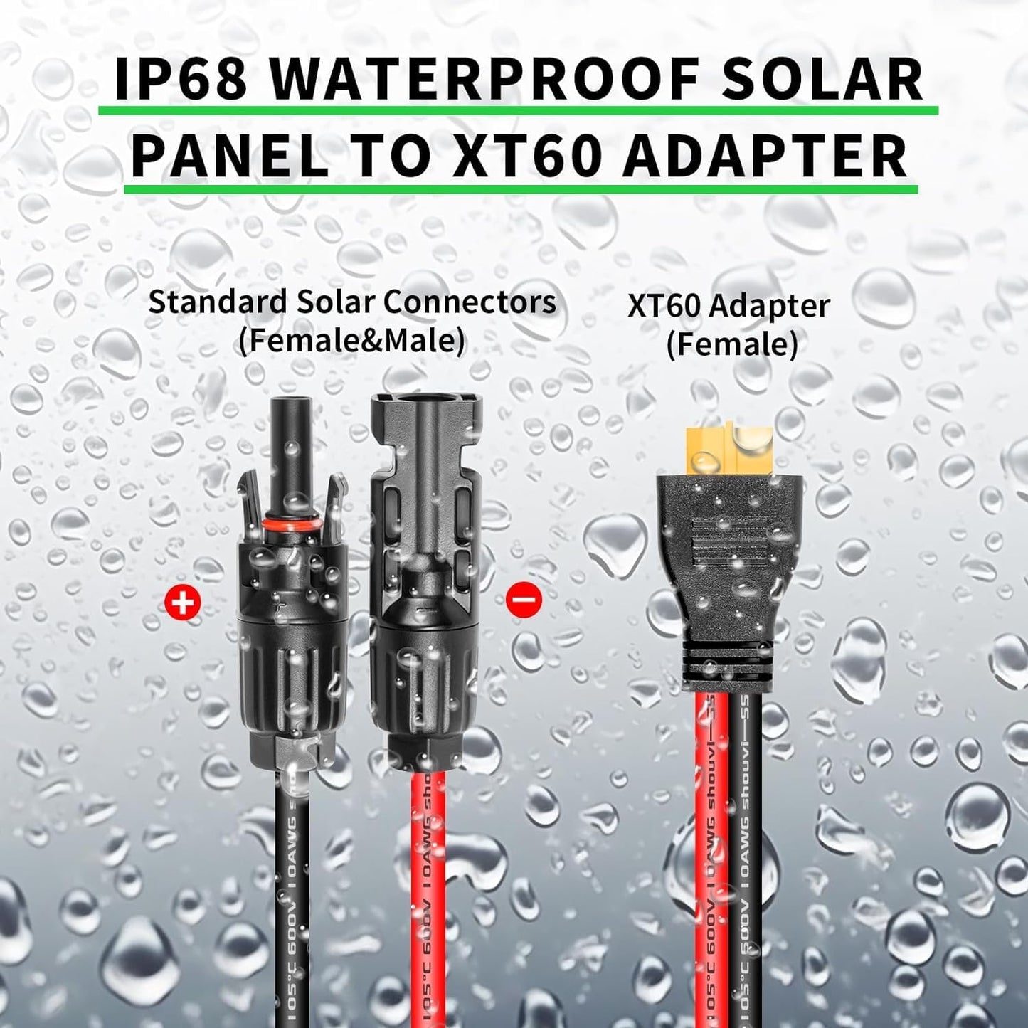 Ansoufien Solar Panel Connector to XT60 Connector Cable 30FT, 10AWG Solar to XT60 Charge Extension Cable XT60 (Plug Female) Cable for RV Folding Solar Panel, Portable Power Station, Solar Generator