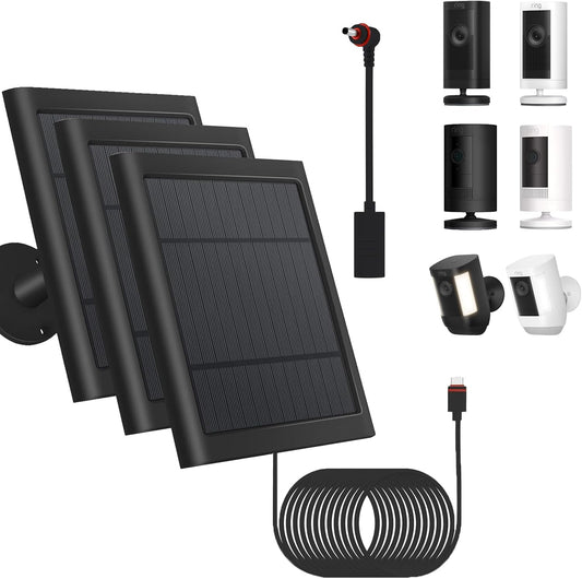 Solar Camera Outdoor Wireless for Ring Solar Panel 10FT/3M Cable for Ring Camera Solar Panel for Ring Spotlight Cam Plus/Pro & Stick Up Cam/Pro Battery & Spotlight Cam Battery-3-Pack