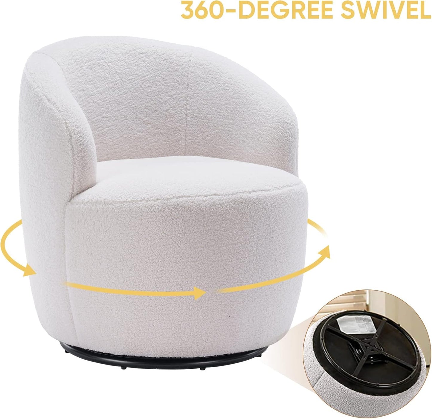 Antetek 2 Units Swivel Chair, Round Accent Sofa Chair, Club 360 Degree Swivel Barrel Chair, Modern Teddy Farbic Leisure Arm Chair for Nursery, Living Room, Hotel, Bedroom, Office, Lounge, Ivory