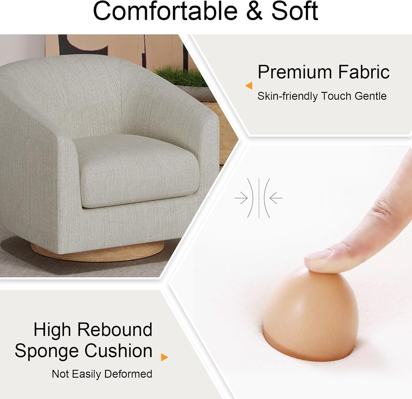 Swivel Accent Chair, Barrel Chair for Living Room, Comfy Single Sofa Chair, Round Swivel Couch Chair, Small Reading Chair for Adults, Ivory White Sherpa Accent Bucket Chairs for Bedroom