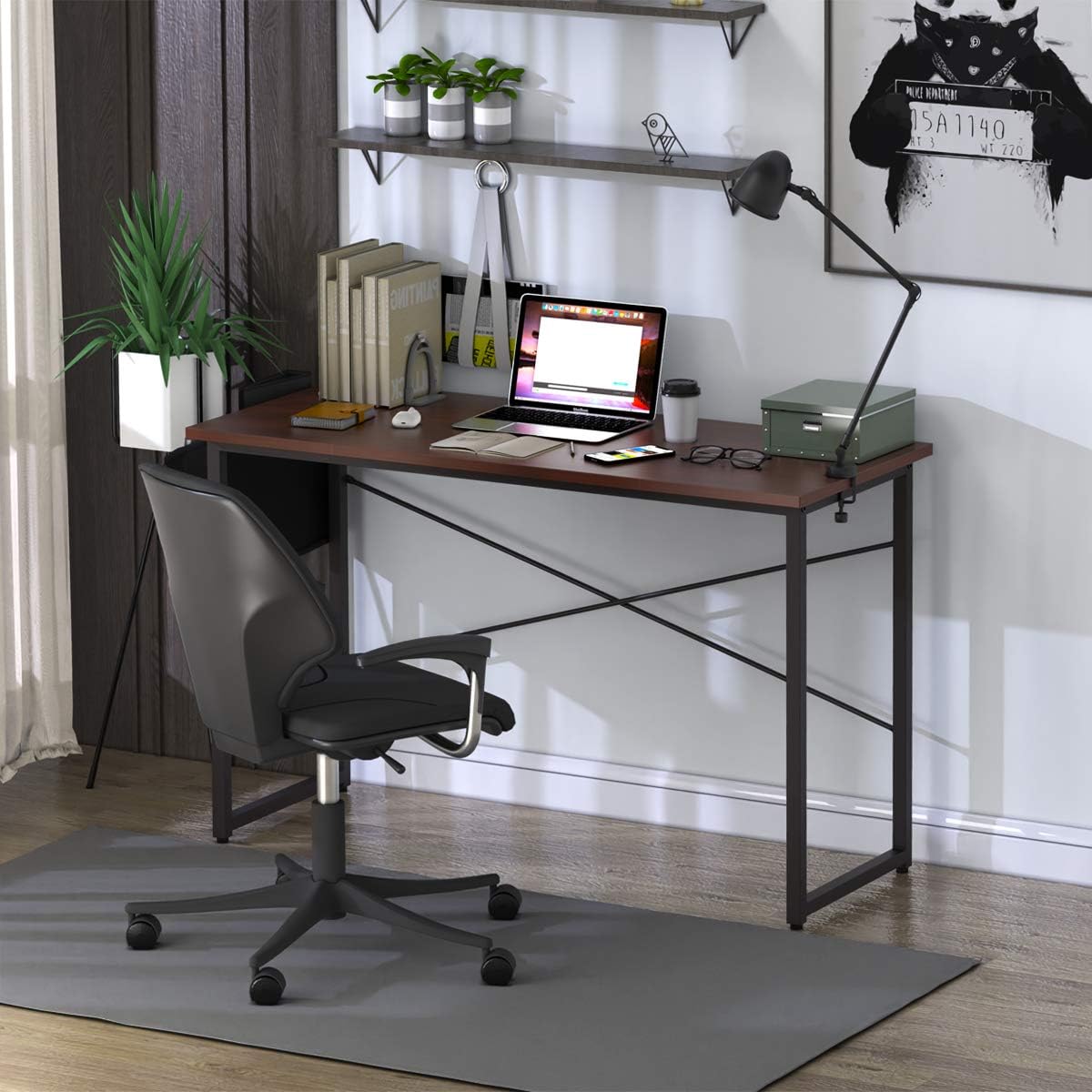 Tangkula Computer Desk with Storage Bag, Home Office Writing Study Desk, Modern Simple Style Laptop Table (47", Coffee)