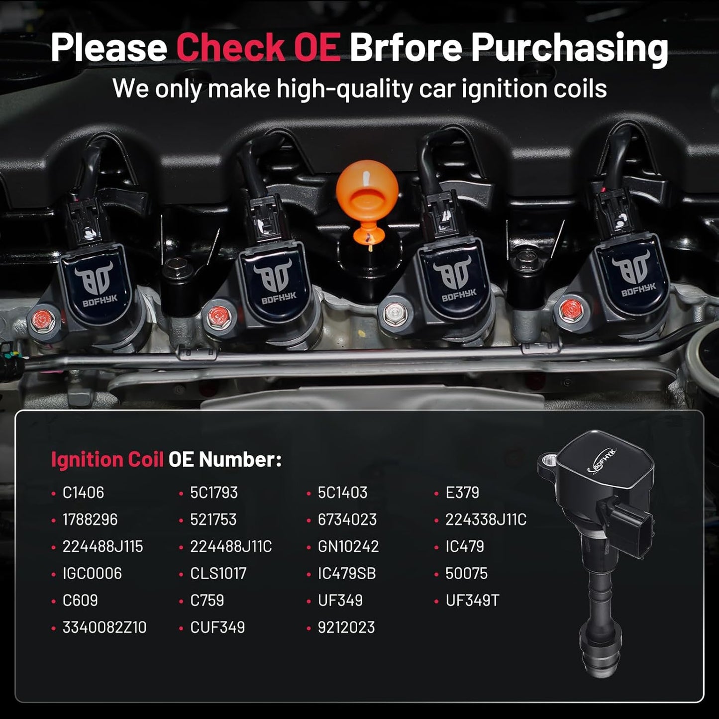 BDFHYK Ignition Coil UF349 Compatible with Nissan Altima 2005 2006 Nissan Xterra 2008 Nissan Maxima Pathfinder Frontier Quest Murano INFINITI I35 QX4 Nissan Coil Pack Coil for Suzuki 3.5L Set of 6