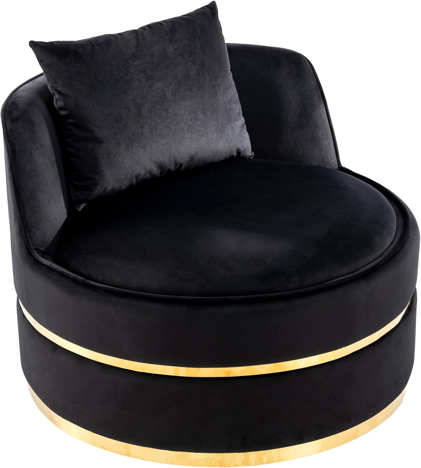 Ball & Cast 360°Swivel Accent Chair with Pillow,Velvet Upholstered Oversized Barrel Chair with Seat Cushion for Reading,Movies,Nap in Living Room,Bedroom,Apartment,Black