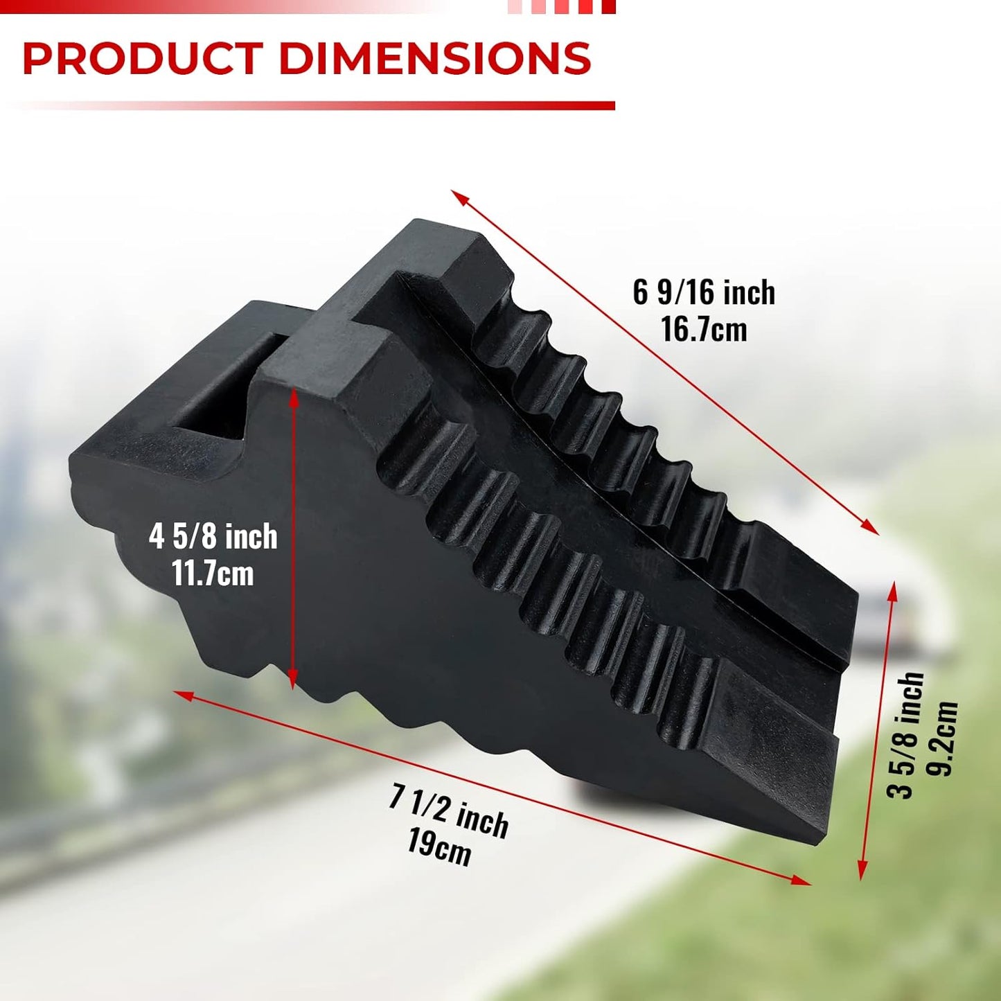 Solid Heavy Duty Rubber Wheel Chocks 4 Packs for Cars, RVs, Trucks, Trailers, ATV, and Vehicles, G.V.W. up to 8T, Anti Slip Bottom Tire Chock 8.6" x 3.7" x 4.7"