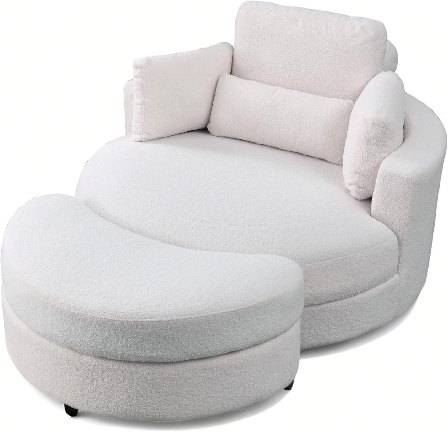 42" W Swivel Accent Barrel Chair Set Lounge Club Big Round Sofa with 4 Pillows for Living Room, Bedroom, Study, Hotel (Beige + Chenille)