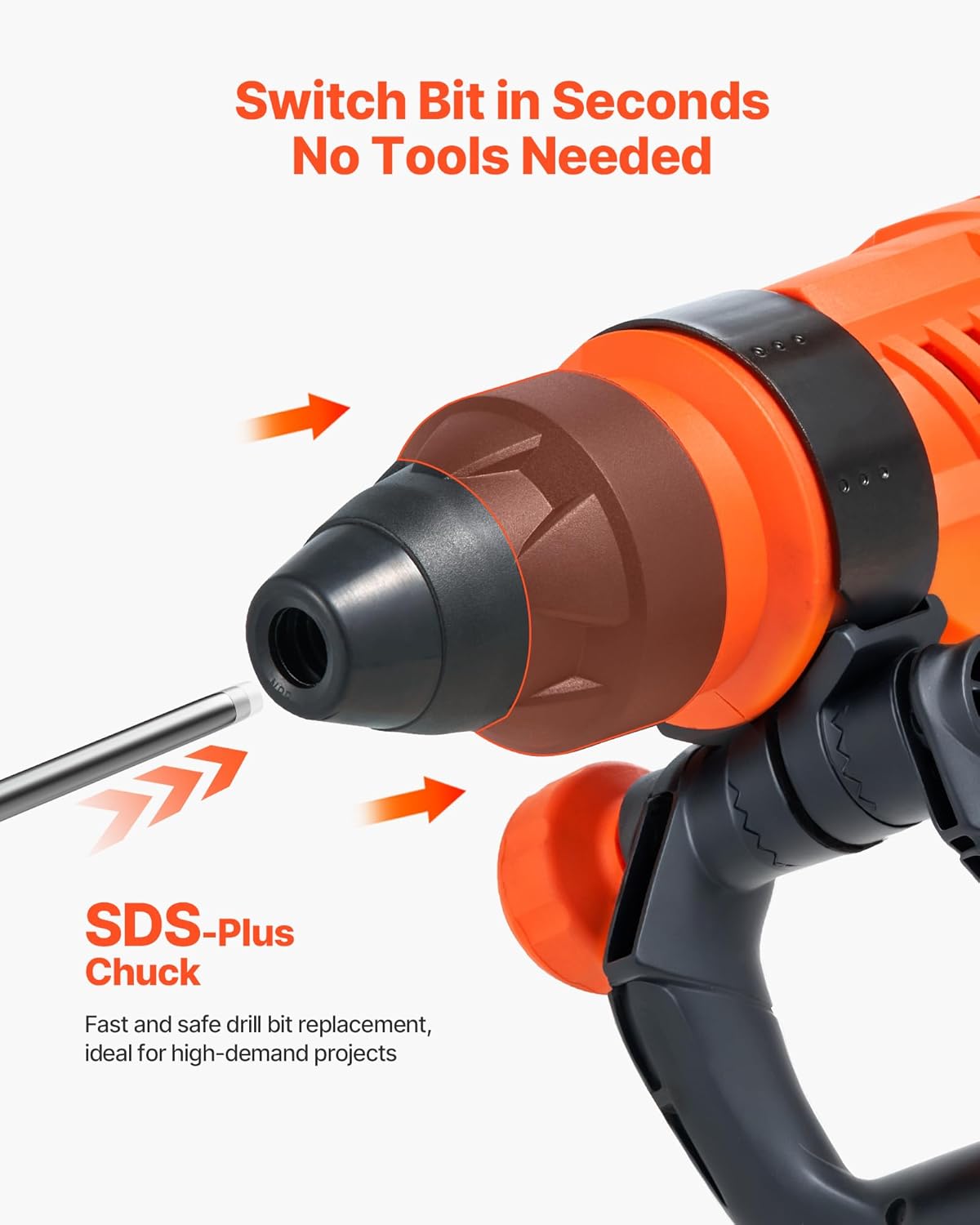 VEVOR 1-3/4" SDS-Max Rotary Hammer Drill, 13Amp Corded Drills, Heavy Duty Chipping Hammers w/Vibration Control & Safety Clutch, Electric Demolition Hammers, Power Tool For Concrete