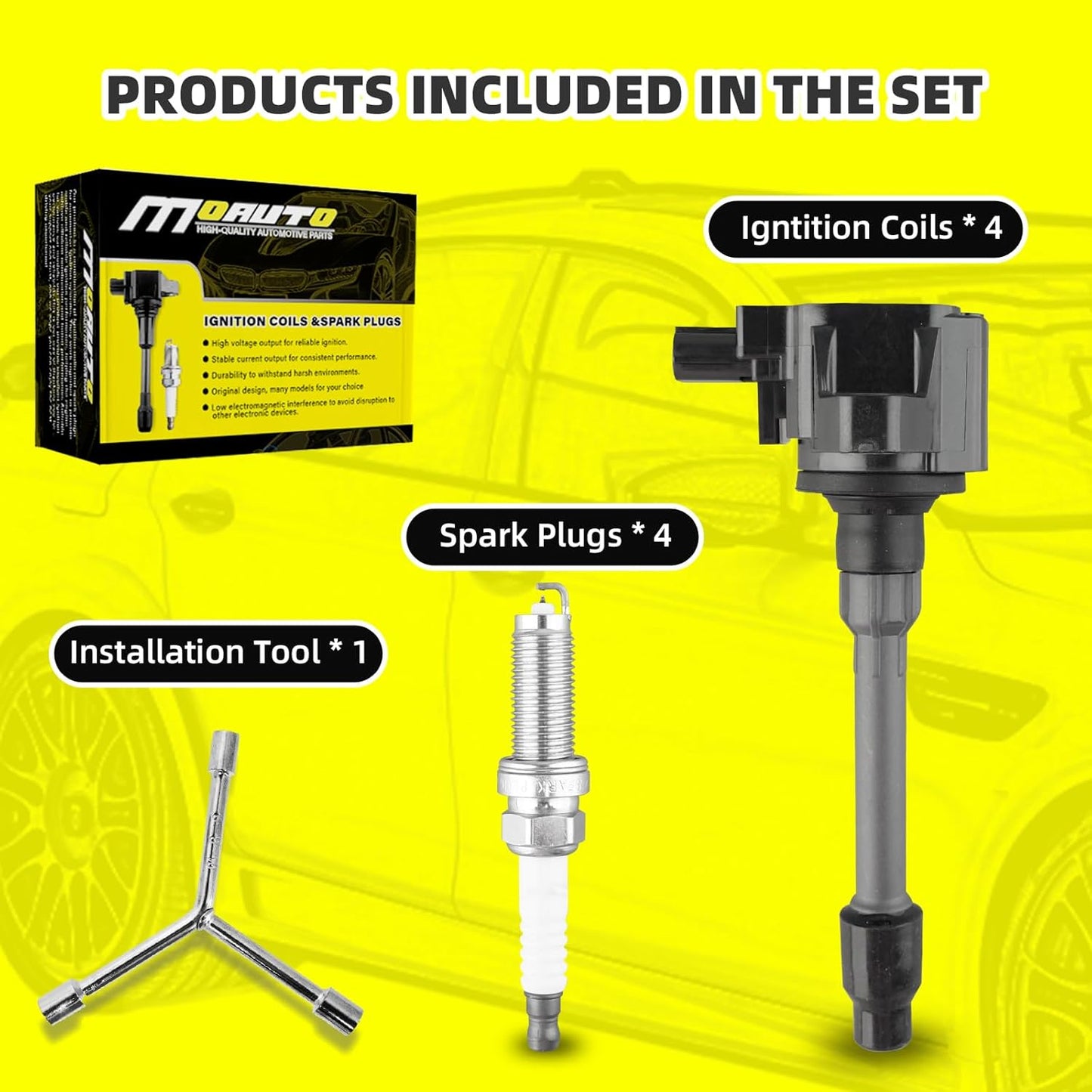 Set of 4 Ignition Coils Pack UF781 3052059B013 & 4 PCS Iridium Spark Plugs Compatible with Honda Accord CR-V Civic Insight RDX 2017-2021 1.5L 2.0L