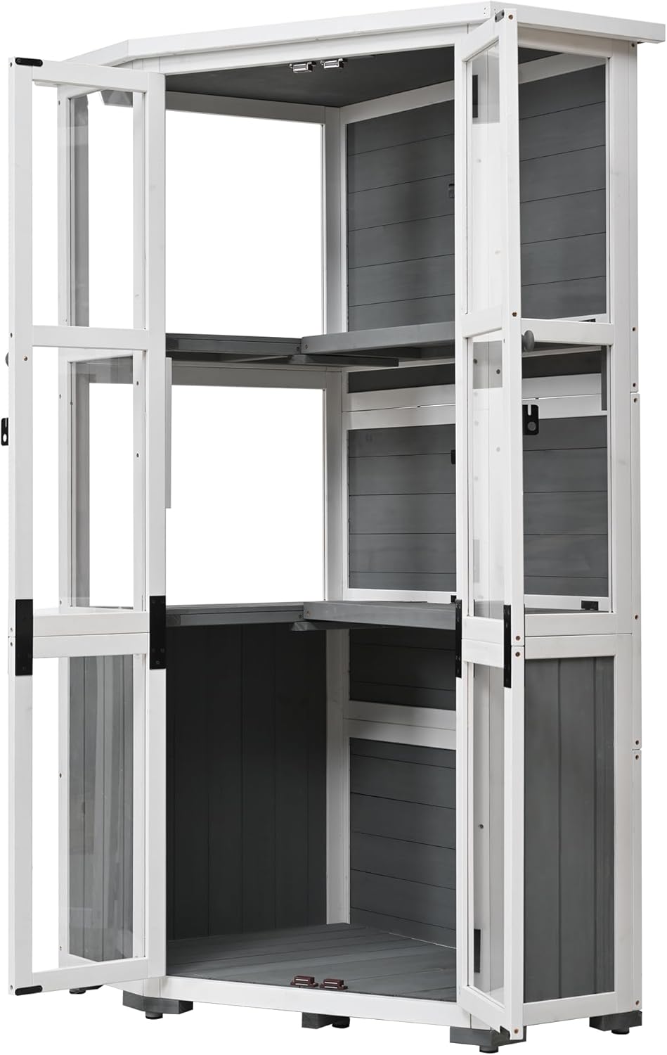 63'' Height Garden Wood Storage Cabinet Outdoor Tool Storage Shed, Mini Greenhouse Cold Frame with Waterproof- Roof and Lockable Door for Backyard,Patio, Lawn, Gray