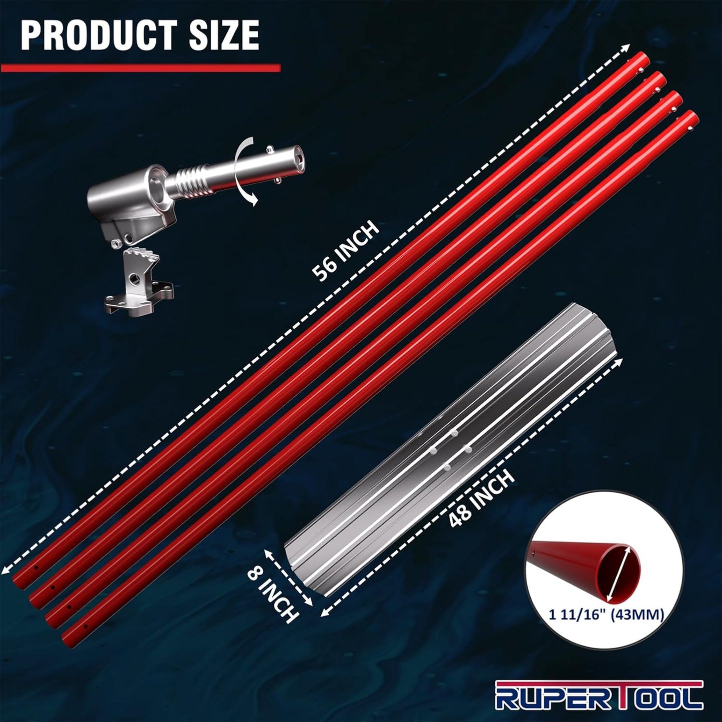 Aluminum Magnesium Alloy Concrete Float 48 x 8 inch, Round End, with Adjustable Bracket, 56 inch Float Extendable Handles x 4, Screeding and Finishing Tool Kit
