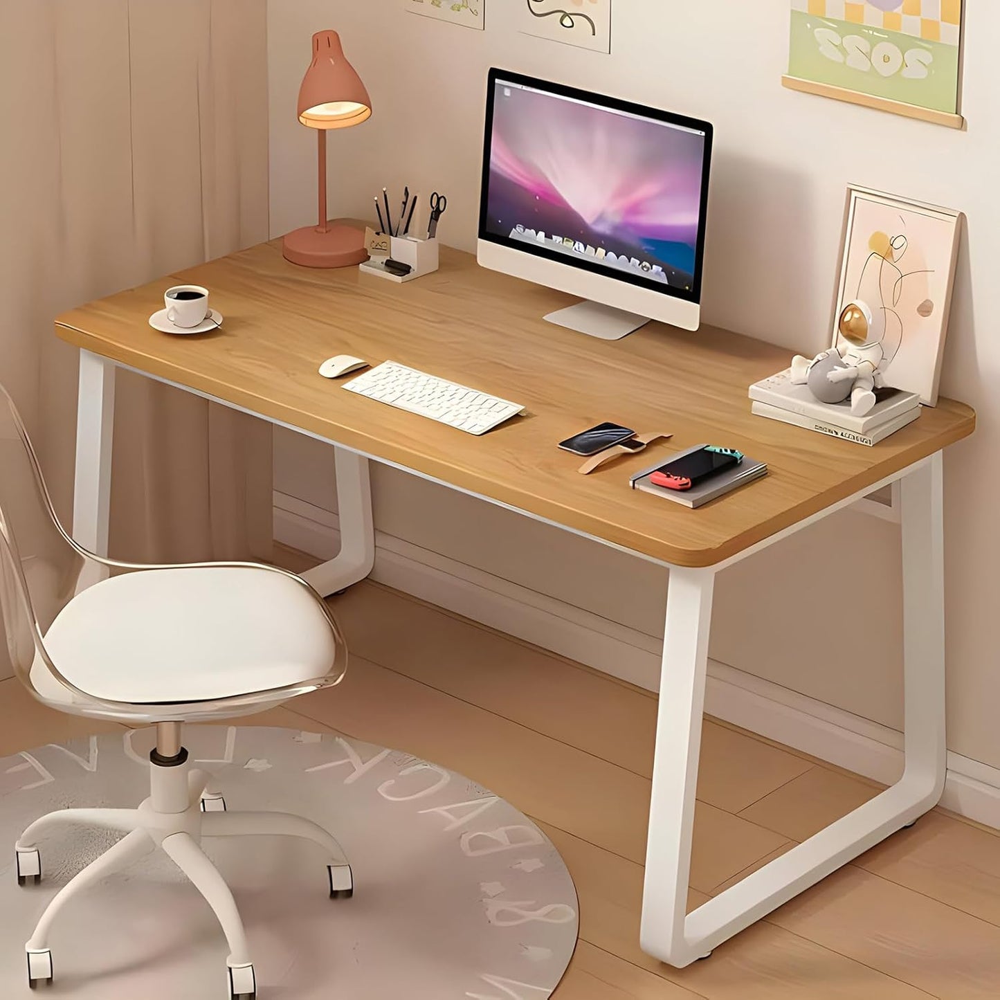 Solid Wood Computer Desk,Modern Simple Computer Desk,Study Writing Desk,Home Office Desk with Metal Legs,Laptop Pc Table Workstation for Home Office(80x60x74cm(31x24x29inch), Grey B)