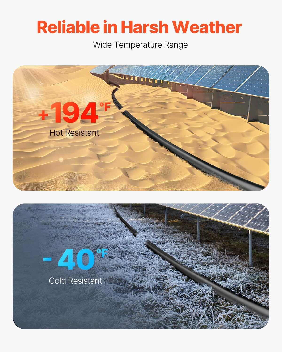 VEVOR 50FT Solar Panel Extension Cable, 10AWG Solar Extension Cable Wire with Female & Male Waterproof Connectors, 6mm² PV Cable for Home, Ship and RV Solar Panels, 50FT Black + 50FT Red (Set of 2)
