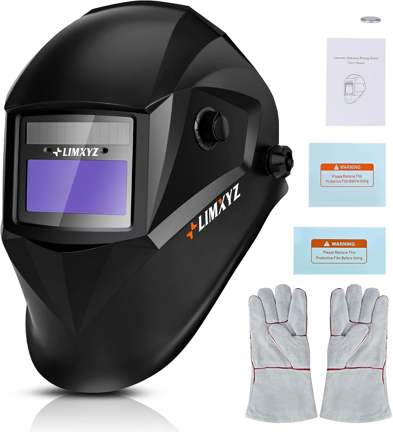 Welding Helmet Auto Darkening,Large Viewing 3.94 * 3.15" True Color Welding Hood With 4 Arc Sensors Solar Powered,Wide Shade 5-9/9-13 for TIG, MIG, MAG With Welding gloves (L-001)