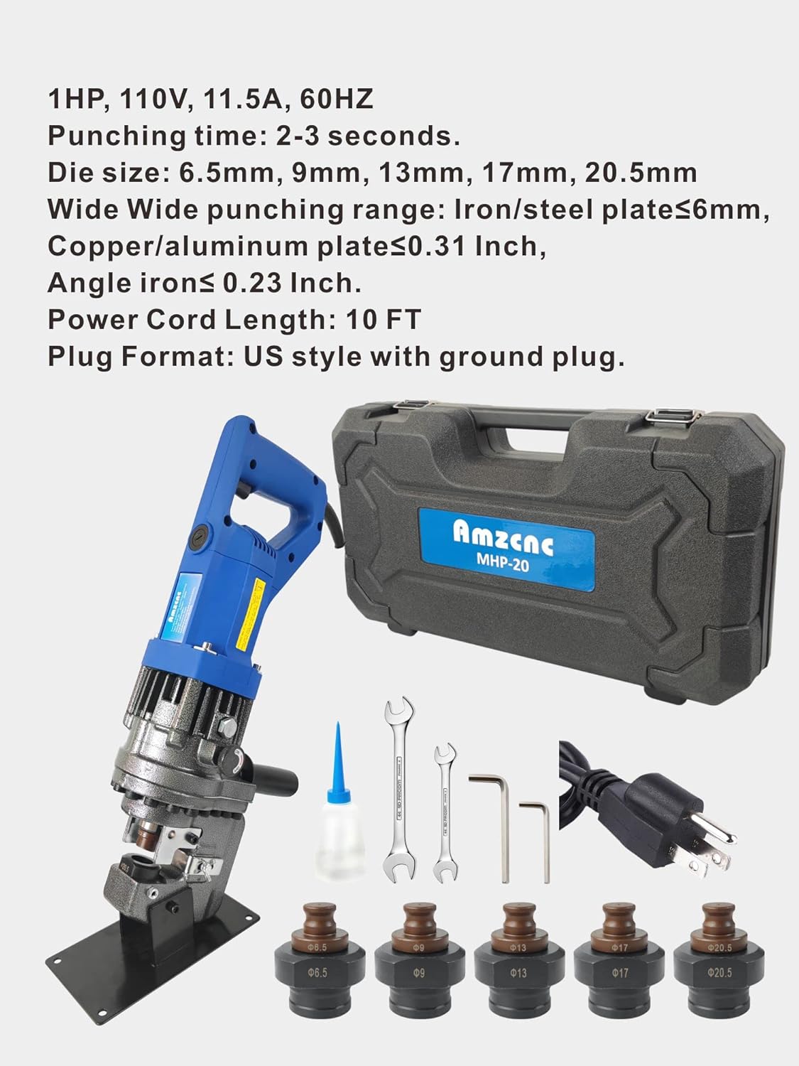 AMZCNC 110V 1200W Hydraulic Hole Punch Electric Hydraulic Hole Punching Tool Angle Steel Punching Tool Hole Digger for Steel Plate Iron Plate Aluminum Plate Copper Plate