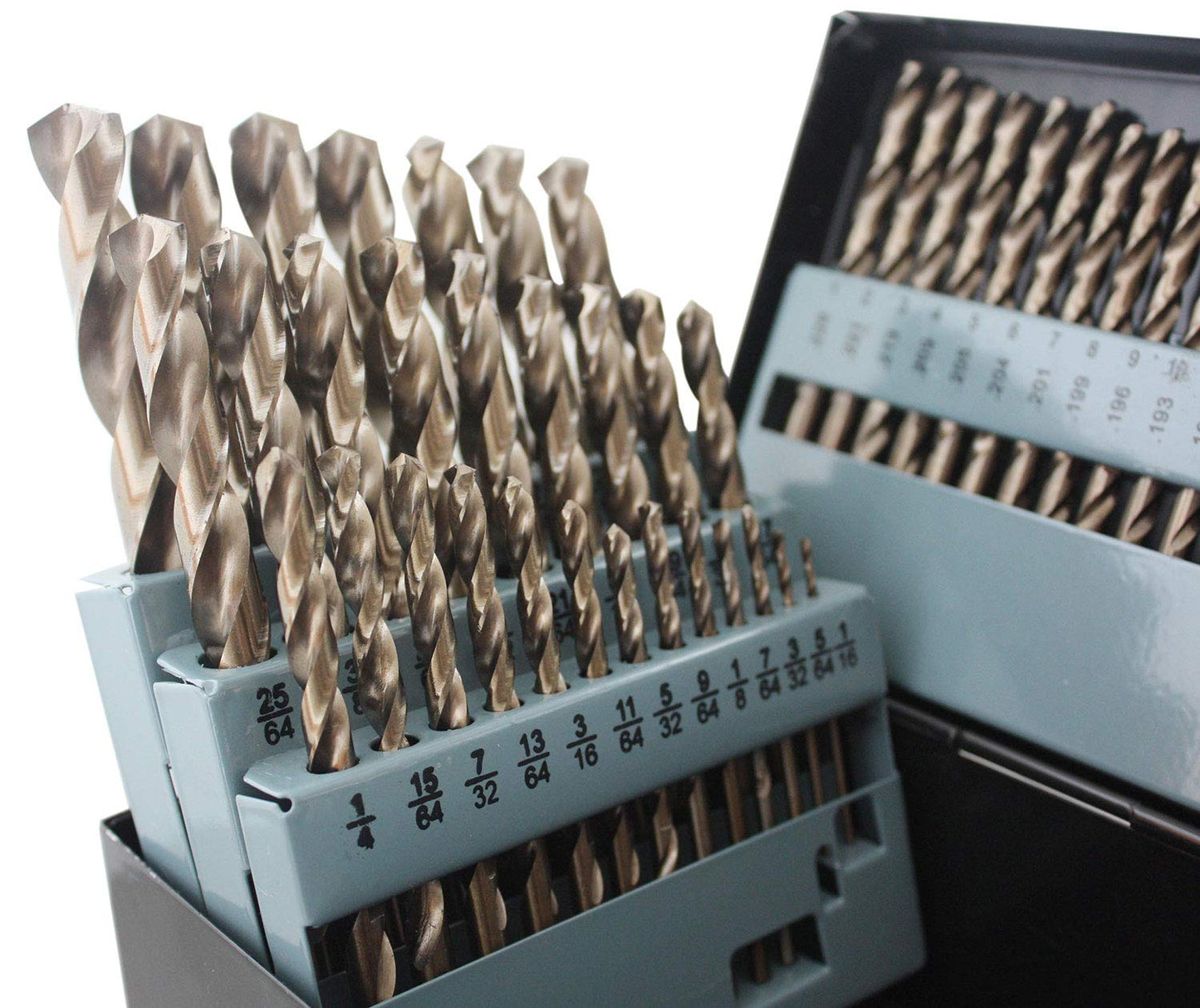 Accusize Industrial Tools - 115 Pc M35 H.S.S. Plus 5% Cobalt Drill Bit Set, Professional, 135° Split Point, Sizes 1/16'' to 1/2'', #1-60, A-Z, 0422-1003