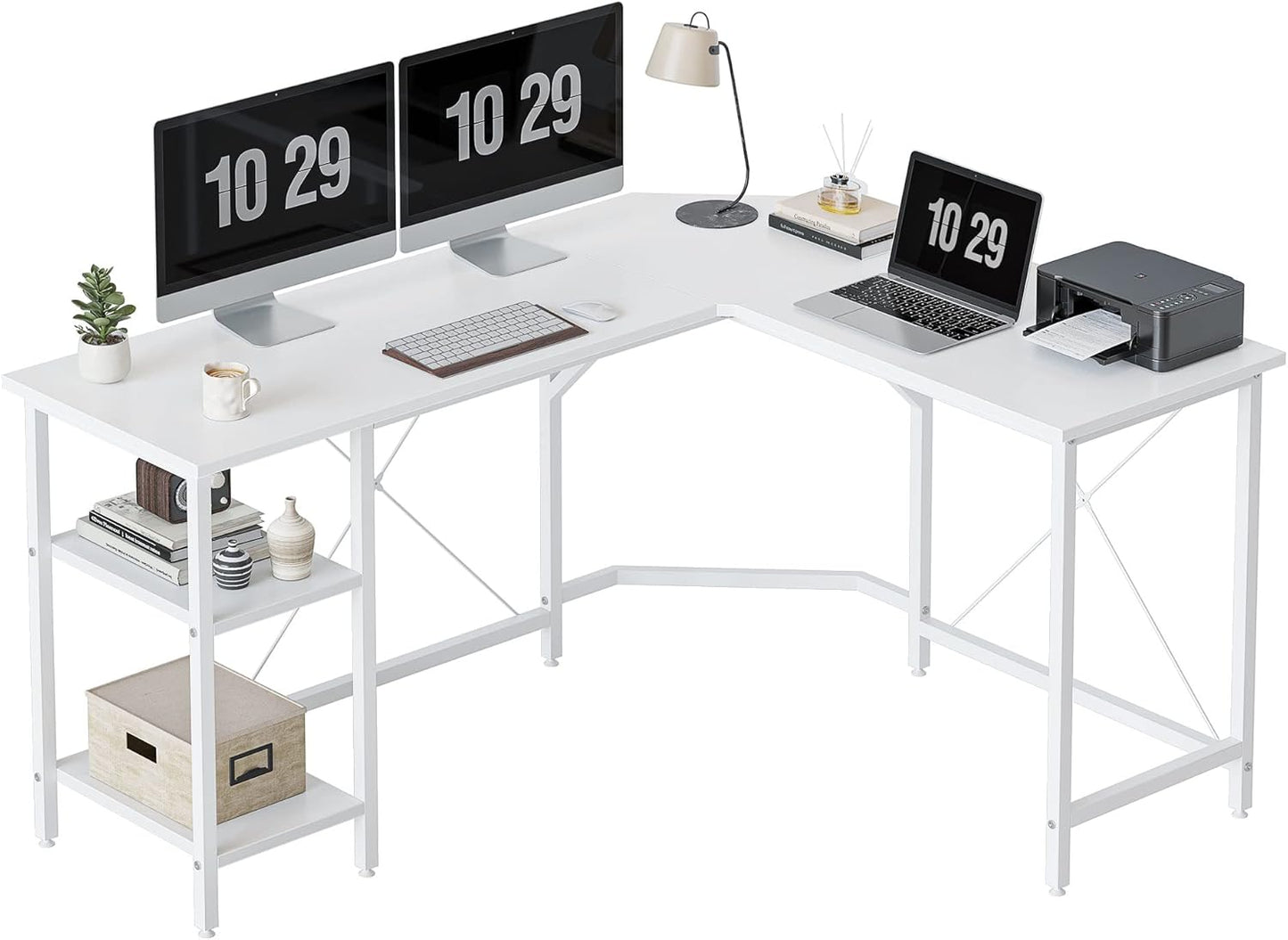 BANTI L Shaped Computer Desk, 59" Reversible Corner Desk with Storage Shelves, Home Office Desk for Writing Gaming Study, Rustic Brown