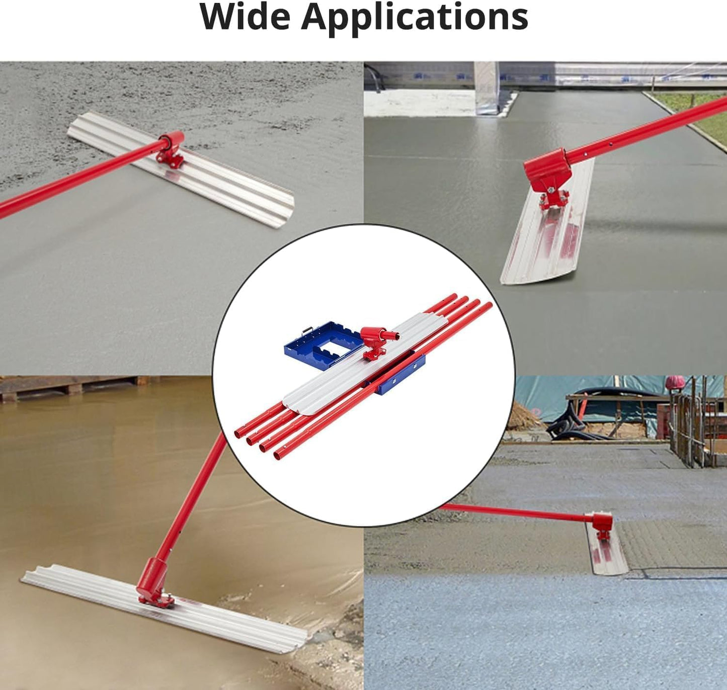 48"x8" Bull Float Kit, Aluminum Magnesium Alloy Concrete Float with Adjustable Bracket, 4 Handles & Carrying Case, Round End Finishing Tool Cement Tool