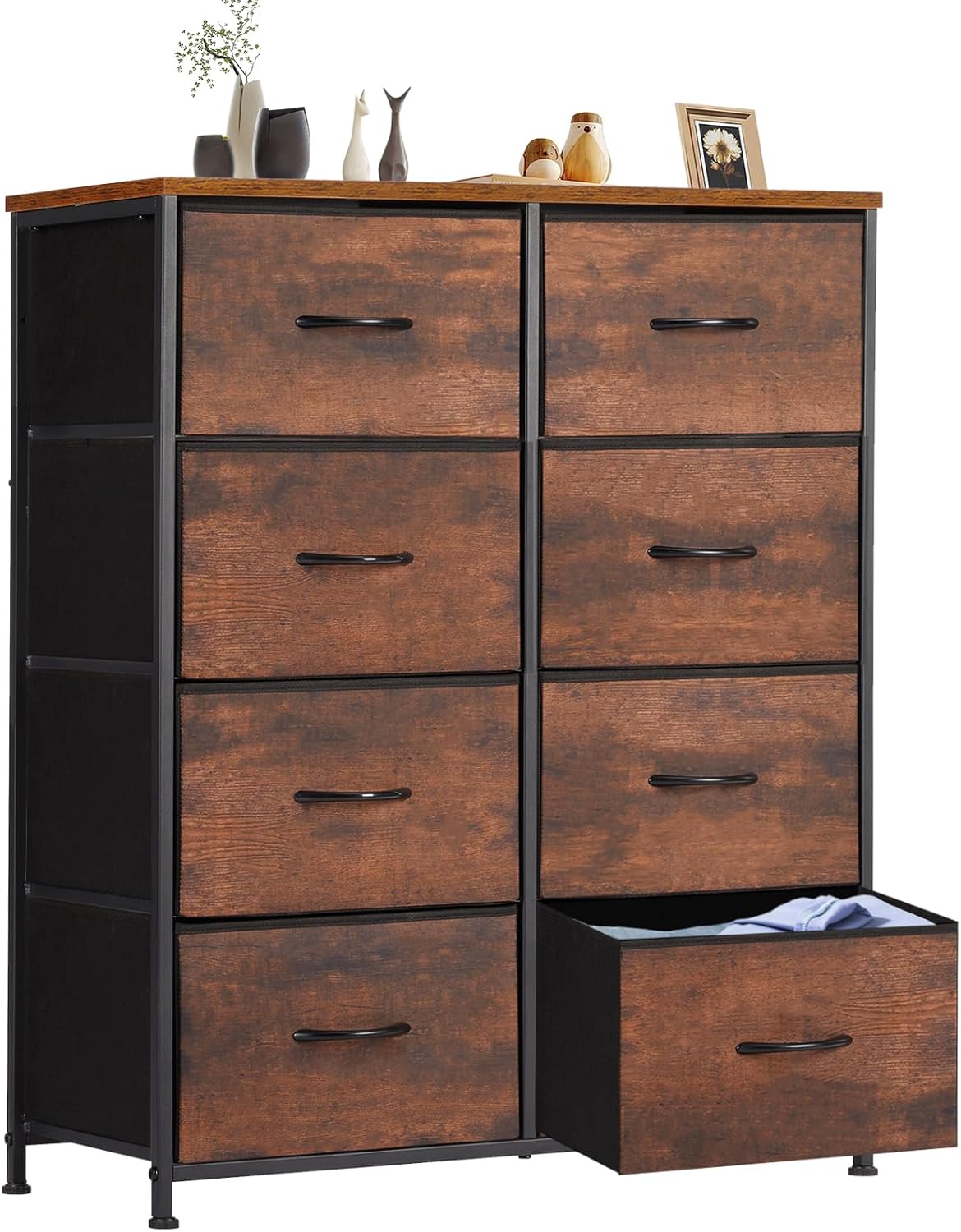 Sweetcrispy Dresser, Dresser for Bedroom Drawer Organizer Storage Drawers, Fabric Storage Tower with 8 Drawers, Chest of Drawers with Steel Frame, Wood Top for Nursery, Living Room, Closet