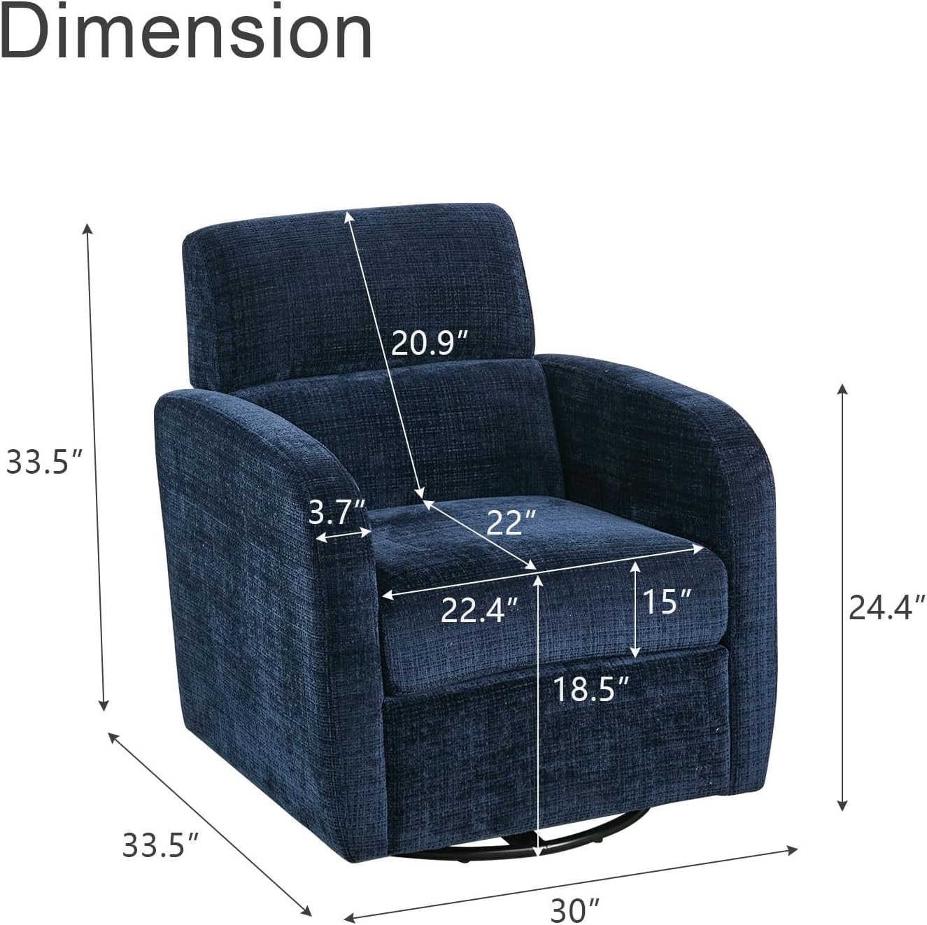 Swivel Glider Accent Chair for Living Room, Glider Nursery Chair, Fabric Upholstered Swivel Rocker Armchair for Bedroom, Study Room, Nursery, Blue