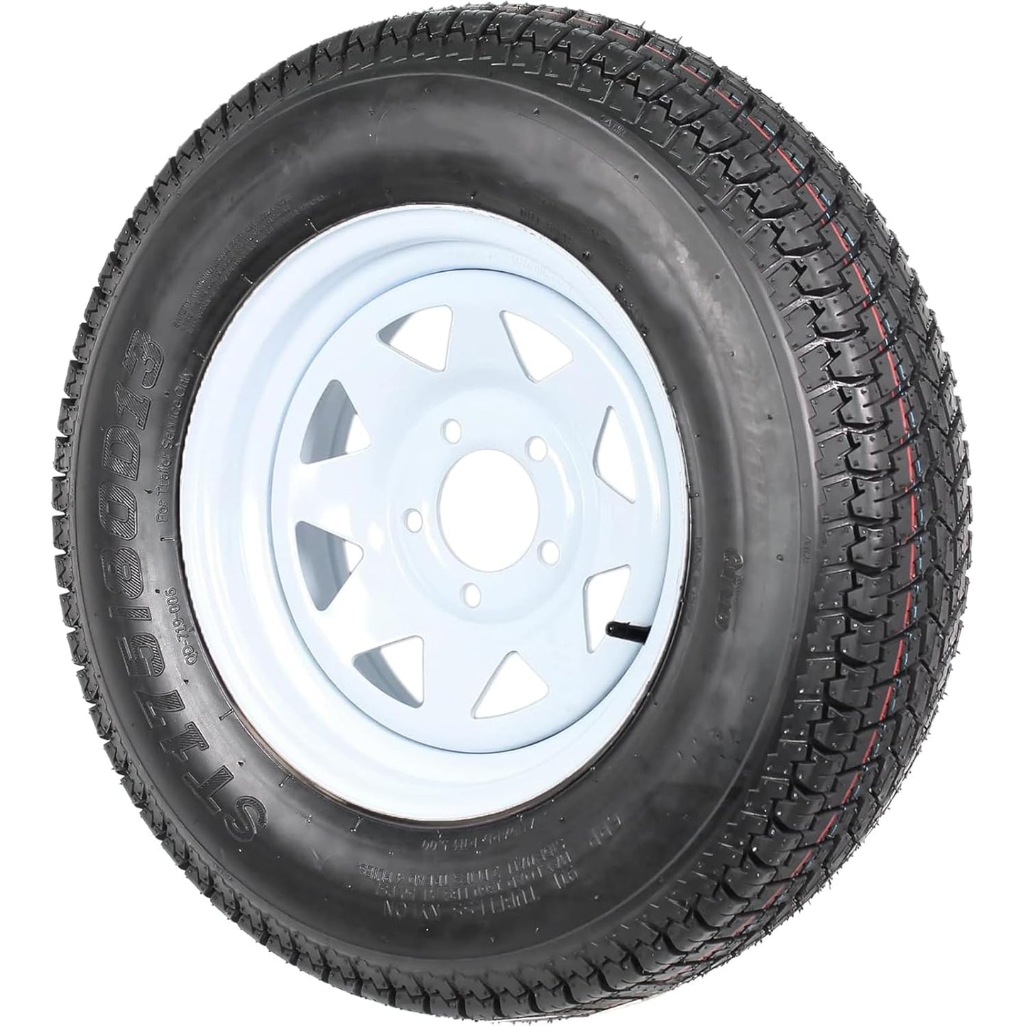 Trailer Tires Rims ST175/80D13 175 80 13 Tire, 5 Lug on 4.5", White Spoke Wheel Load Range C, 6 PLY, Set of 2
