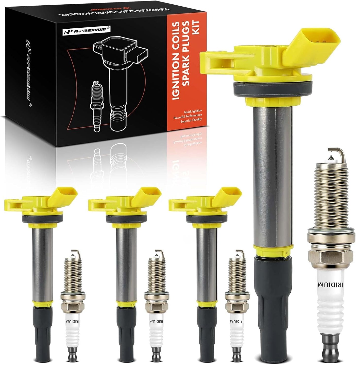 A-Premium (Blue) Set of 8 Ignition Coil Pack and Iridium Spark Plugs Compatible with Toyota Corolla 2009-2017, Prius 2010-2017, Matrix 2009-2014, C-HR 2018-2022 & Lexus CT200h 2011-2017 & Scion xD, iM