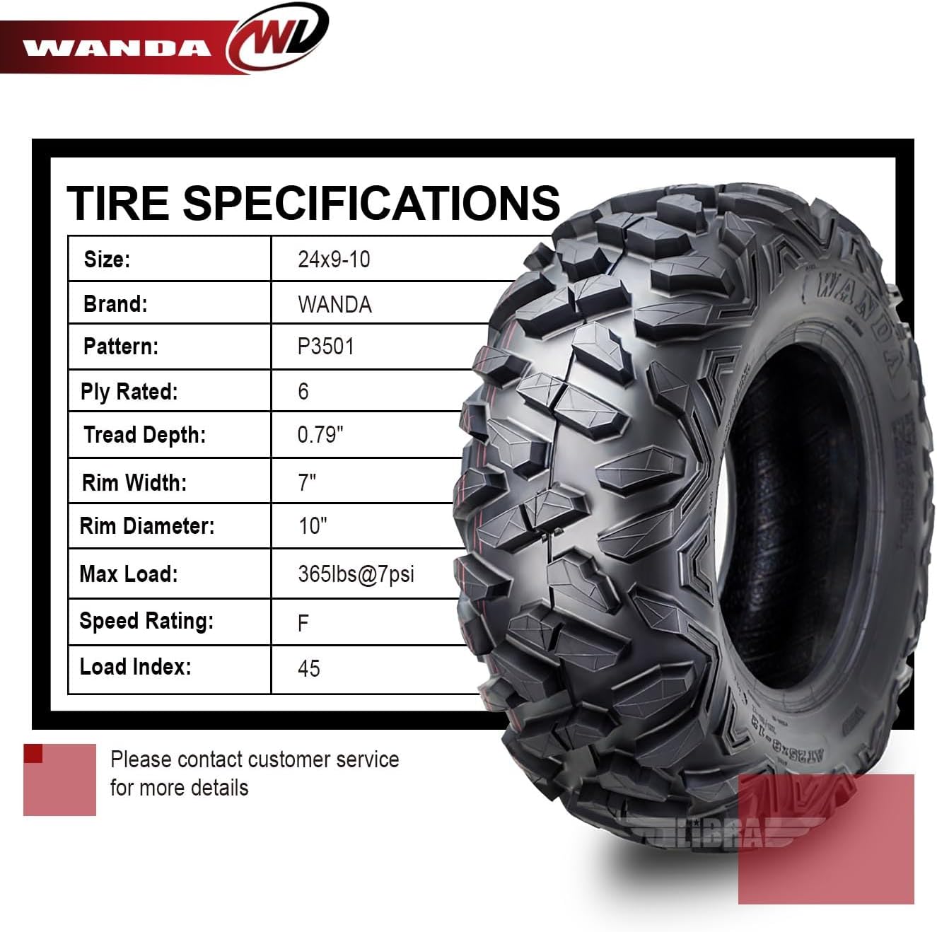 WANDA UTV ATV Tire 23x8-10 23x8x10 205/80-10 6-Ply Bighorn Style,Set 2, 10421