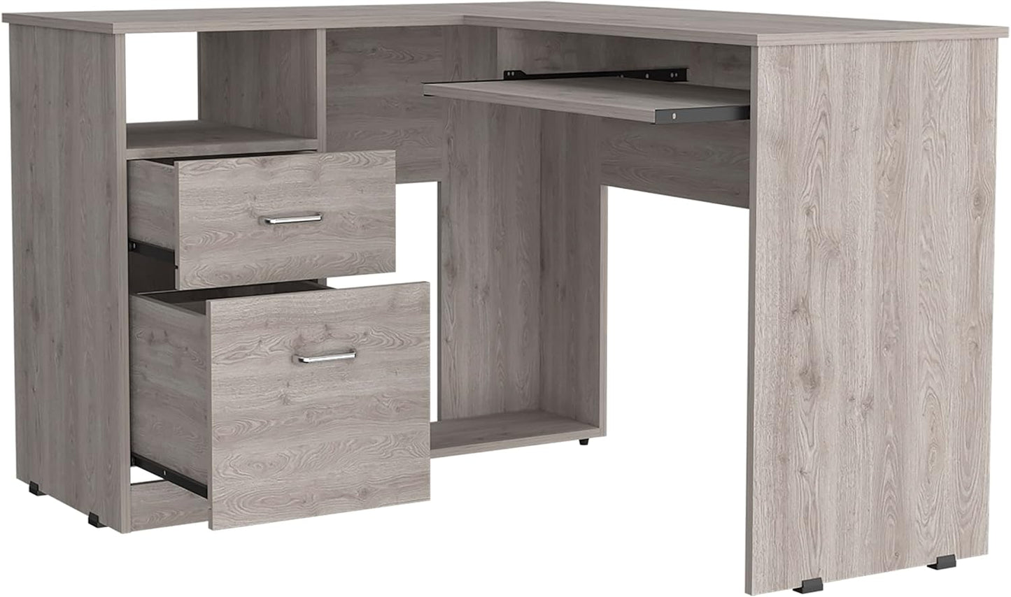 Bellemave L Shaped Desk, Computer Desk with Drawers, Keyboard Tray and Monitor Stand, Home Office Desks with Storage, Study Desk Writing Table, Corner Gaming Desk, Gray
