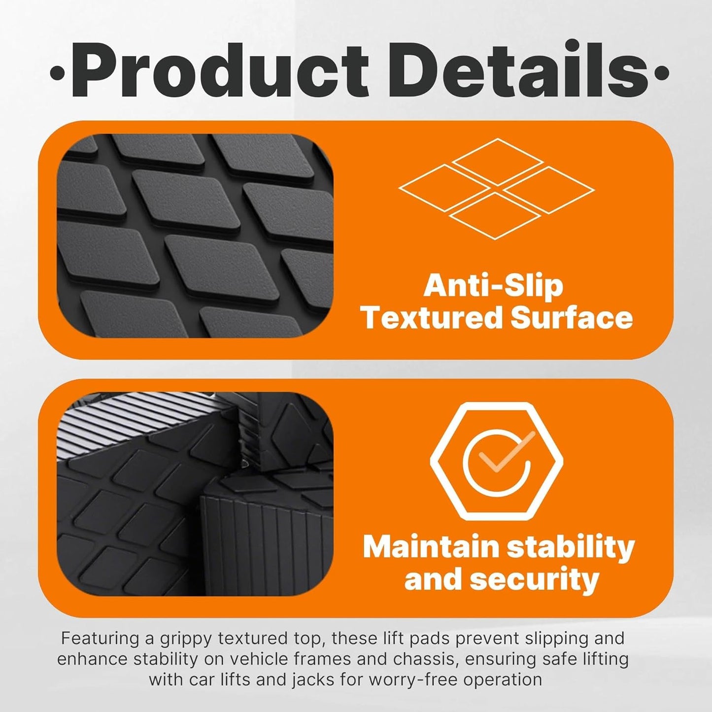 4 Pack 6-3/8" x 4-3/4" x 3.15" Solid Rubber Auto Lift Block Pads, Heavy-Duty Rubber Blocks for Car Lift Pads, Lift Blocks, Camper Stabilizer Jack Pads-Anti-Slip Texture,4000lb Capacity