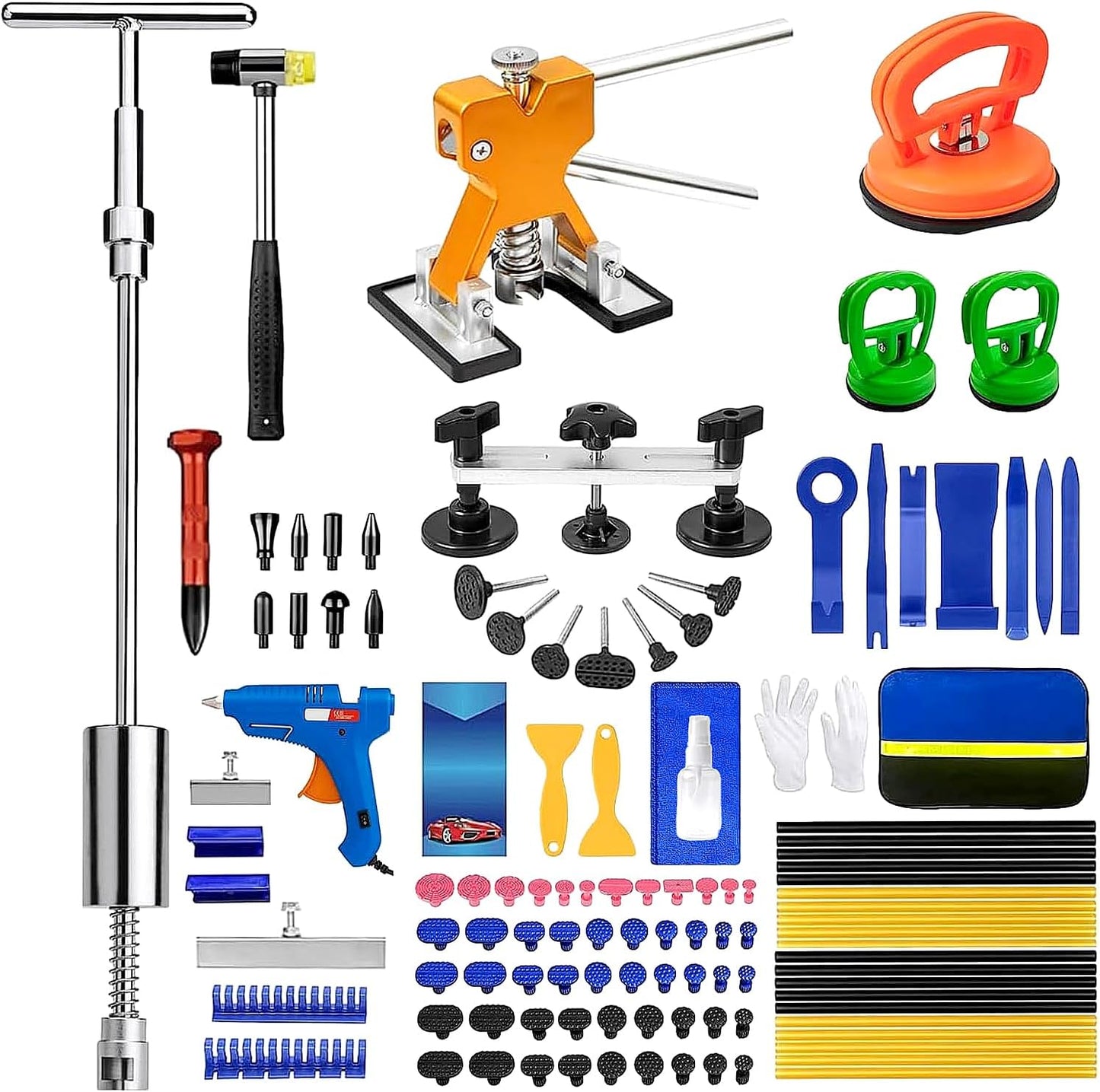 135pcs Dent Puller Kit, Paintless Dent Removal Kit for Dent Repair, Car Dent Repair Kit with T-Bar, Bridge Puller, Golden Lifter, Car Dent Remover for Car Refrigerator Door Ding Repair